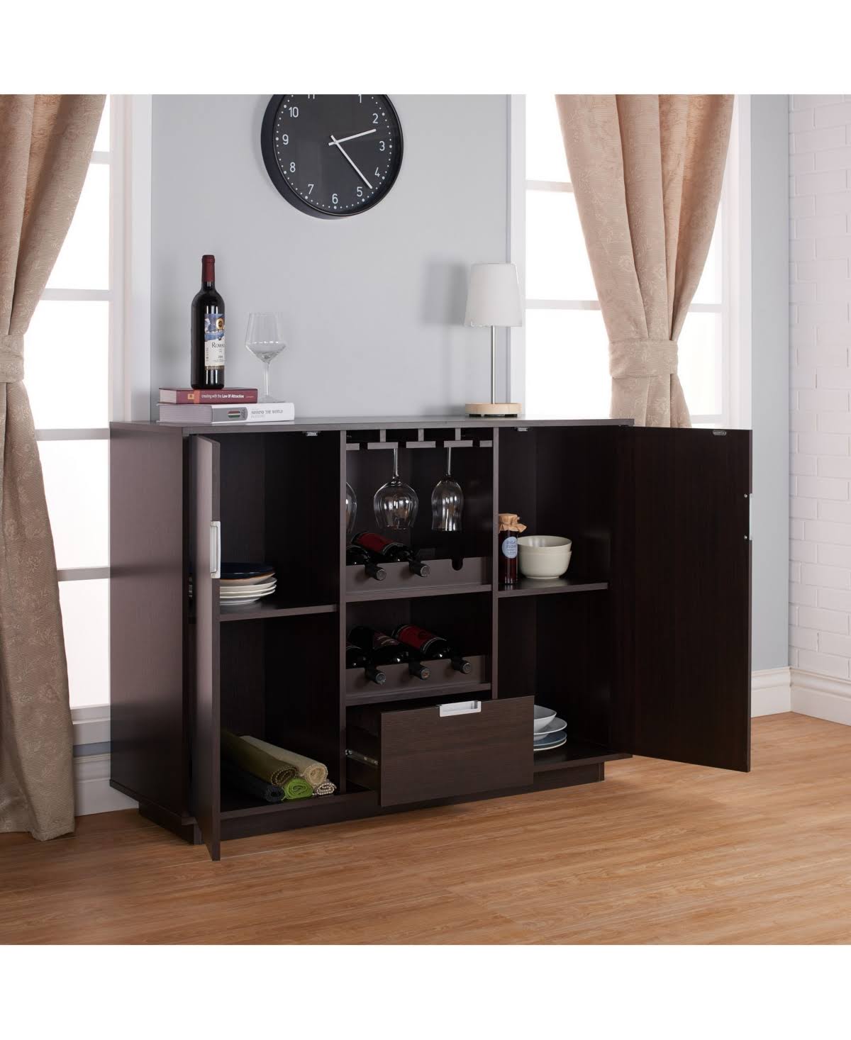 Porter Modern Wine Rack Buffet - Dark Brown