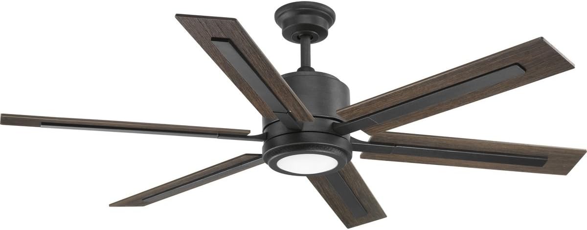 Progress Lighting P2586-7130K Protruding Mount, 6 Toasted Oak/Driftwood Blades Ceiling Fan with 18 Watts Light, Black