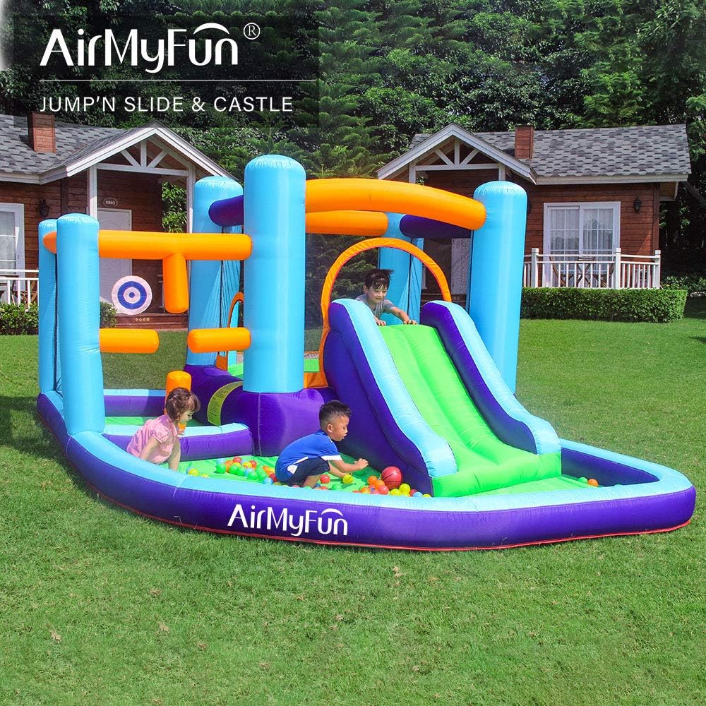 AirMyFun Bounce House Inflatable Bouncer House,Jumping Castle with Slide,Backyard Bouncing Slide,Party Bouncer House with Long Slide with Air Blower