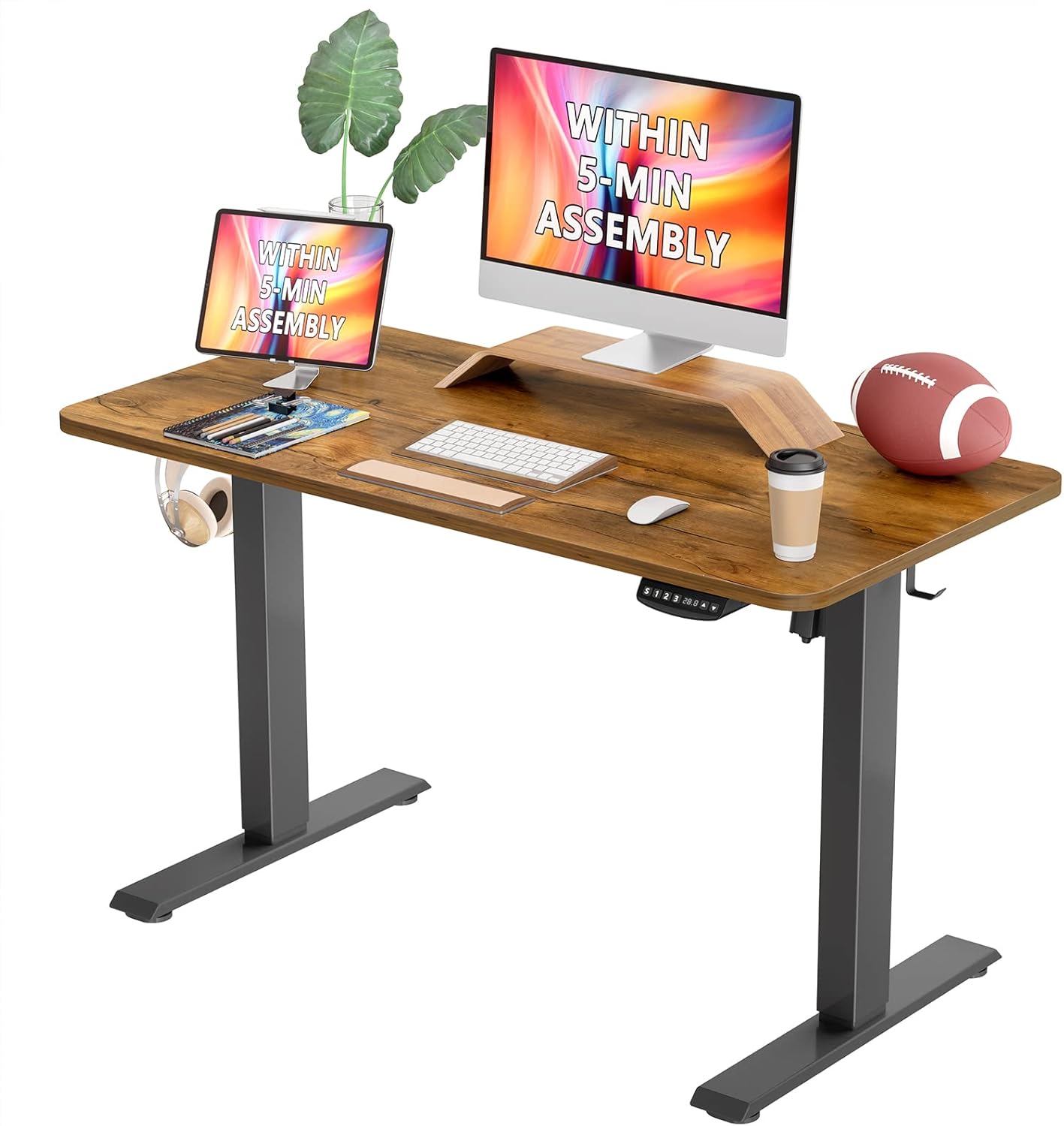 FEIZBO Quick Install Electric Standing Desk,Adjustable Height Stand up Desk,48 x 24 Inches Sit Stand Home Office Desk,Black Frame/Fir Brown Top