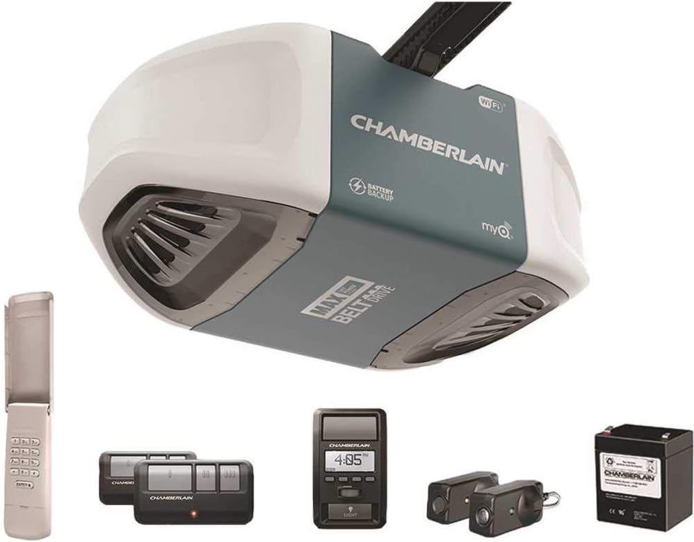 Chamberlain B970T Smart Garage Door Opener with Battery Backup - myQ Smartphone Controlled - Ultra Quiet, Strong Belt Drive and MAX Lifting Power, 1.25 HP, Wireless Keypad Included, Blue