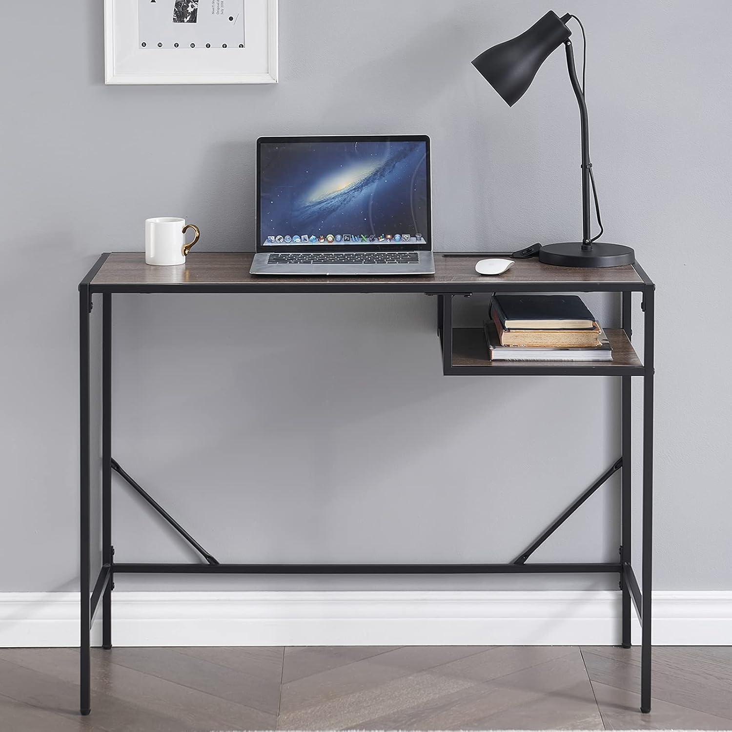 SHOCOKO Computer Desk 39.4 inch Home Office Writing Desk Simple Study Table, Industrial Style with Saving Space Design, Dark Brown