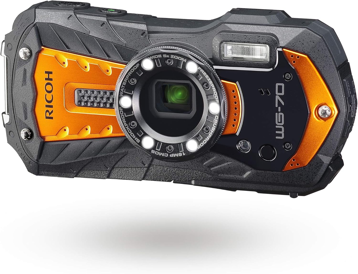 Ricoh WG-70 Orange Waterproof Digital Camera 16MP, Black