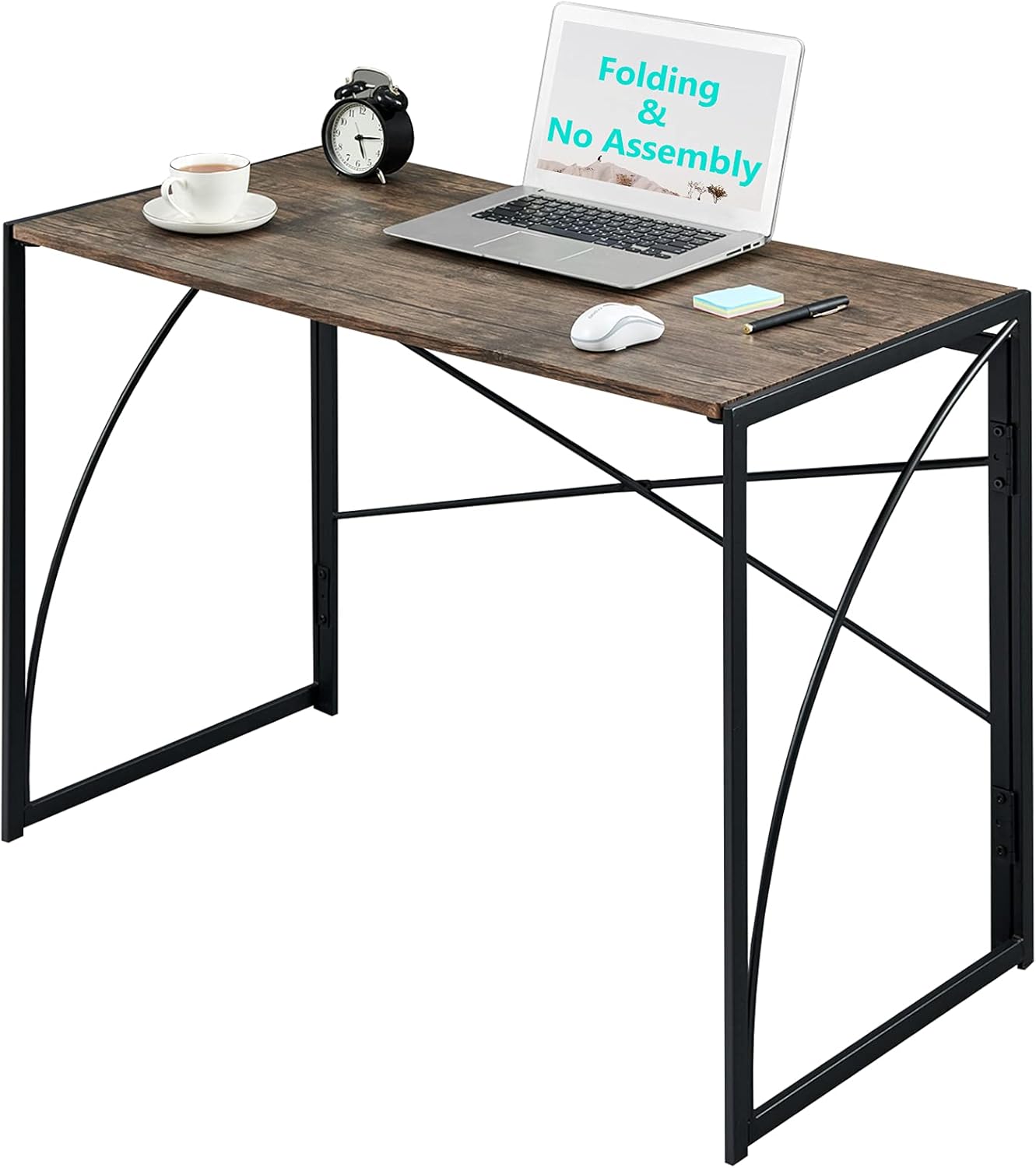 Folding Desk Computer Gaming Desk 40” No Assembly Laptop Desk Small Kids Writing Desk for Home Office Portable Wood Student Study PC Table Modern Space Saving School Work Desk for Bedroom, Oak White Pack of 2