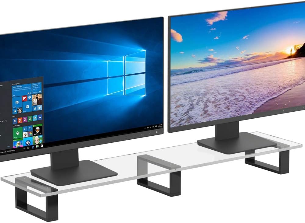 HIIMIEI Acrylic Dual Monitor Stand Riser for 2 Monitors Large Computer Stand Perfect for Home, Office Desk Organizers and Accessories - 43.7x10 Inches (Clear) Pack of 2