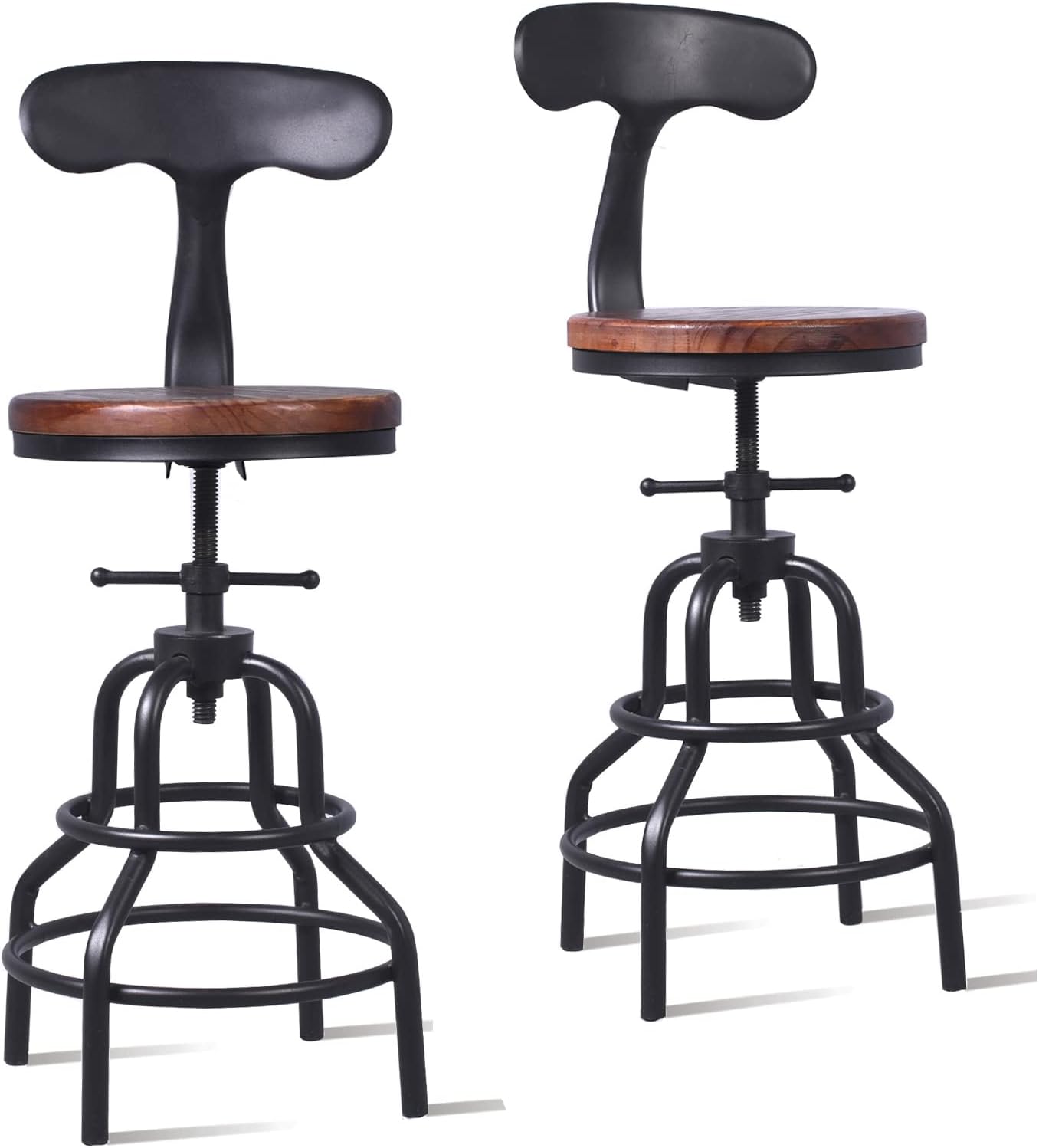 Diwhy Industrial Vintage Bar Stool,Kitchen Counter Height Adjustable Pipe Stool,Cast Iron Stool,Swivel Bar Stool,Metal Stool,27 Inch,Fully Welded Set of 2 (Iron Backrest)