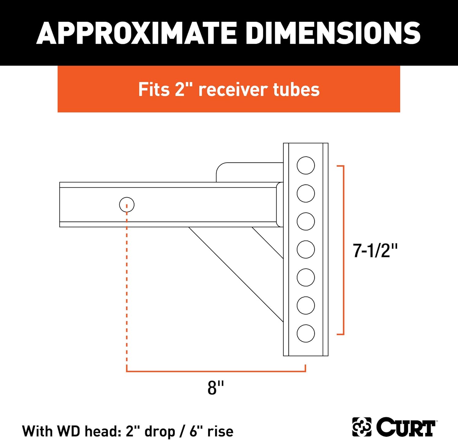 CURT 17100 Replacement Weight Distribution Hitch Shank, 2-Inch Receiver, 2-In Drop, 6-Inch Rise