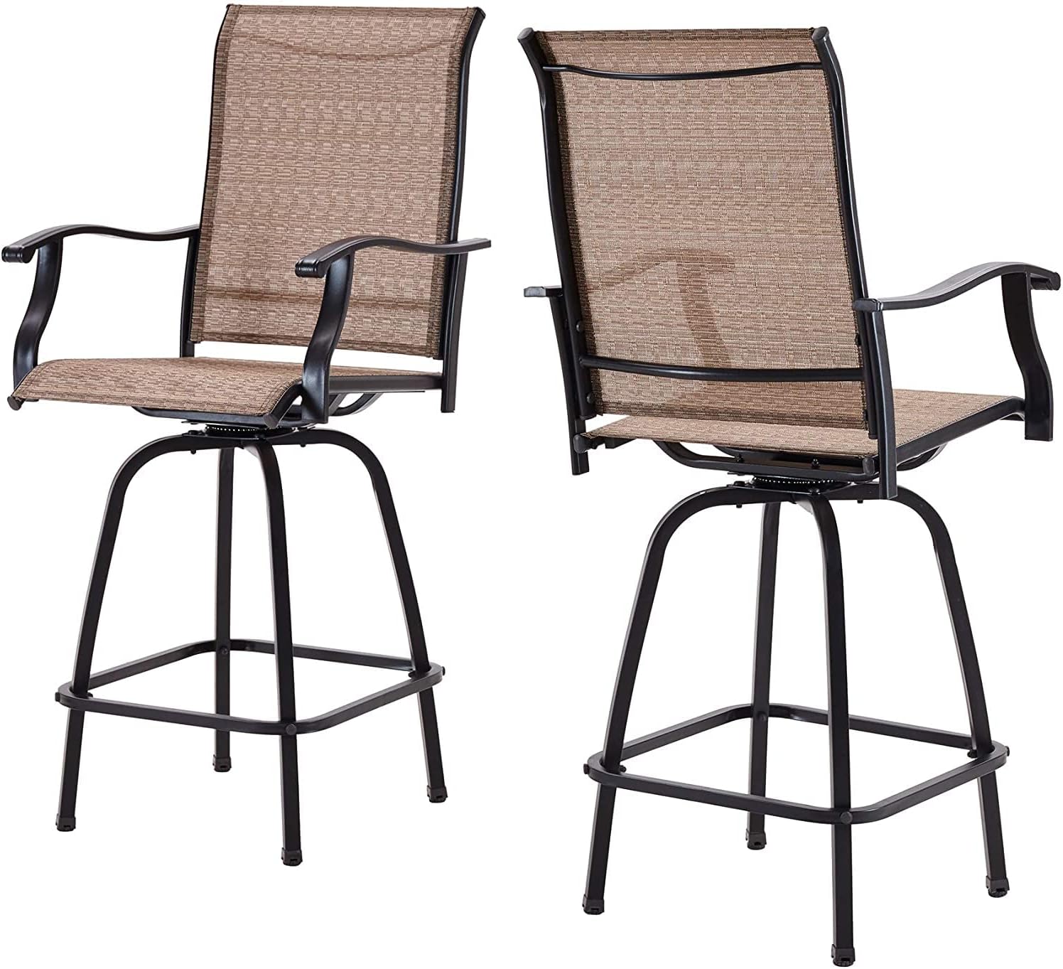 Folding Patio Chairs with Armrests, Portable Patio Dining Chairs Sling Back Chairs for Garden, Set of 2