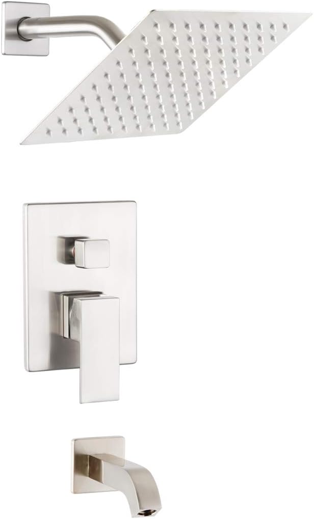 POP Black Shower Faucet Set with Tub Spout Bathroom Luxury Rain Mixer Shower System Wall Mounted Rainfall Shower Combo Set, Single Handle Tub and Shower Trim Kit with Rough-in Valve