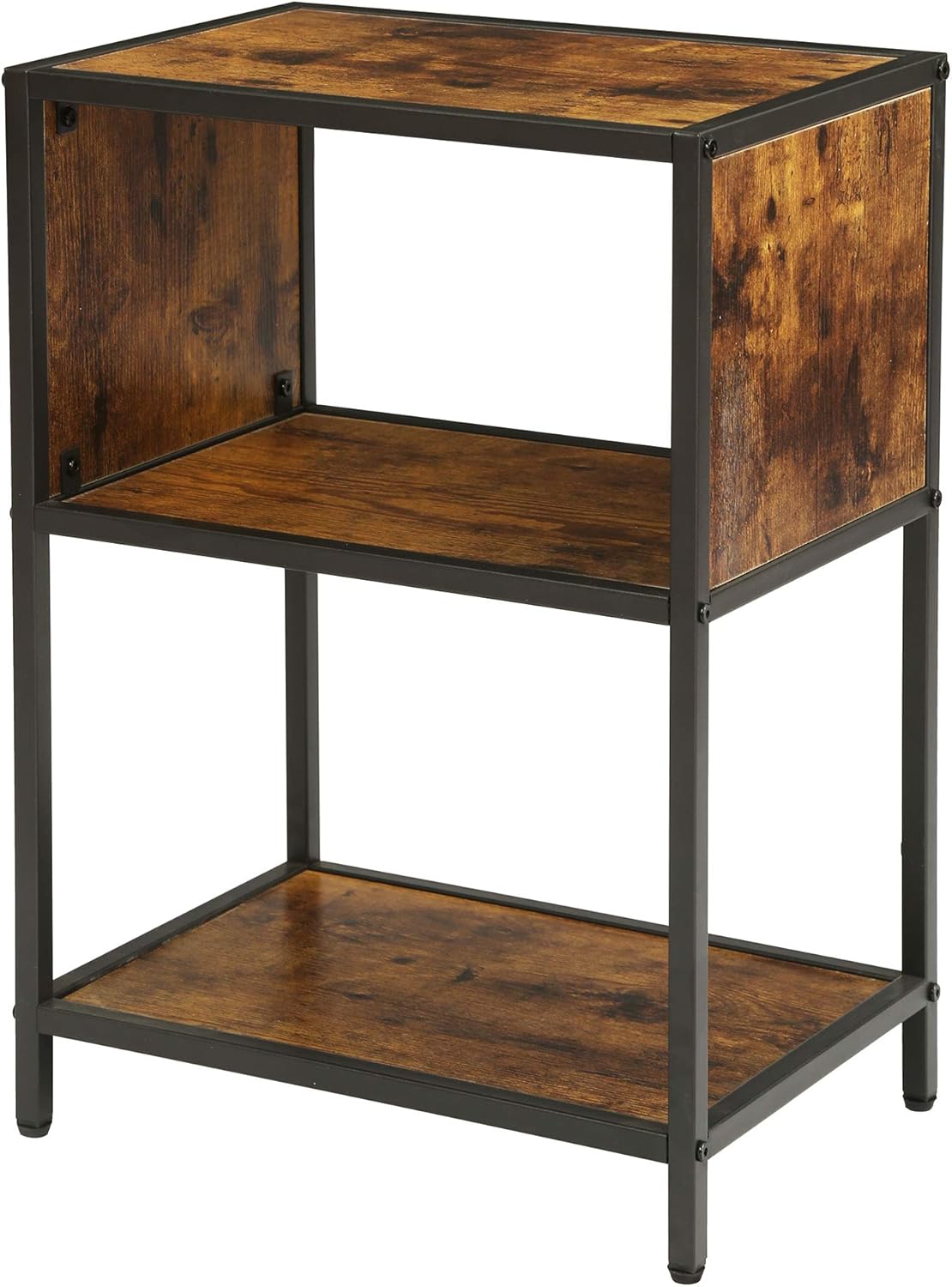 Petiture End Table, Wooden Side Table with Open Storage Shelf, Low Open Bookcase for Living Room, Bedroom in Rustic Brown Pack of 2