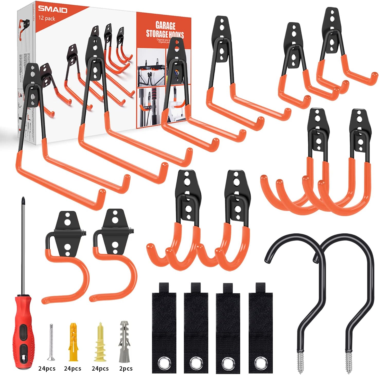 Garage Hooks, 19 Pack Heavy Duty Garage Storage Hooks Steel Tool Hangers for Garage Wall Mount Utility Hooks and Hangers with Anti-Slip Coating for Garden Tools Organizer, Ladders, Bikes, Bulky Items