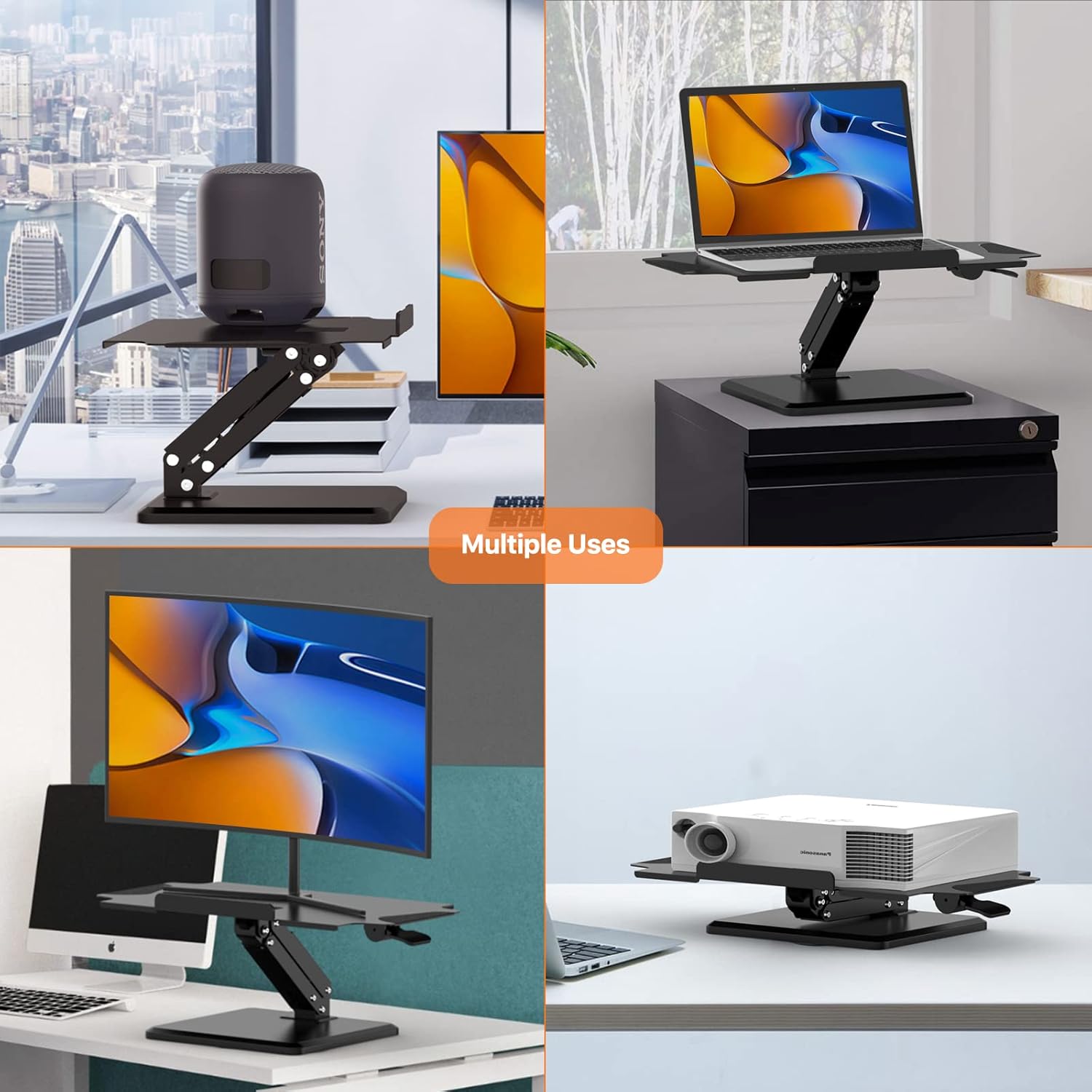 JOY worker Standing Laptop Desk Converter, Aluminum Height Adjustable Laptop Desk Stand, Ergonomic Pneumatic Sit Stand Laptop Riser, Foldable Computer Stand Holder fits Laptops Up to 17 Inch, Black Pack of 2