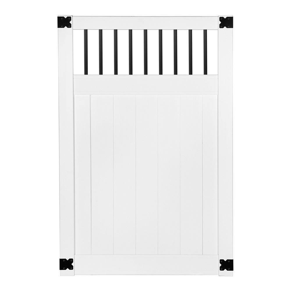 Outdoor Essentials Pro Series Lakewood 4 ft. x 6 ft. White Vinyl Baluster Top Privacy Fence Gate