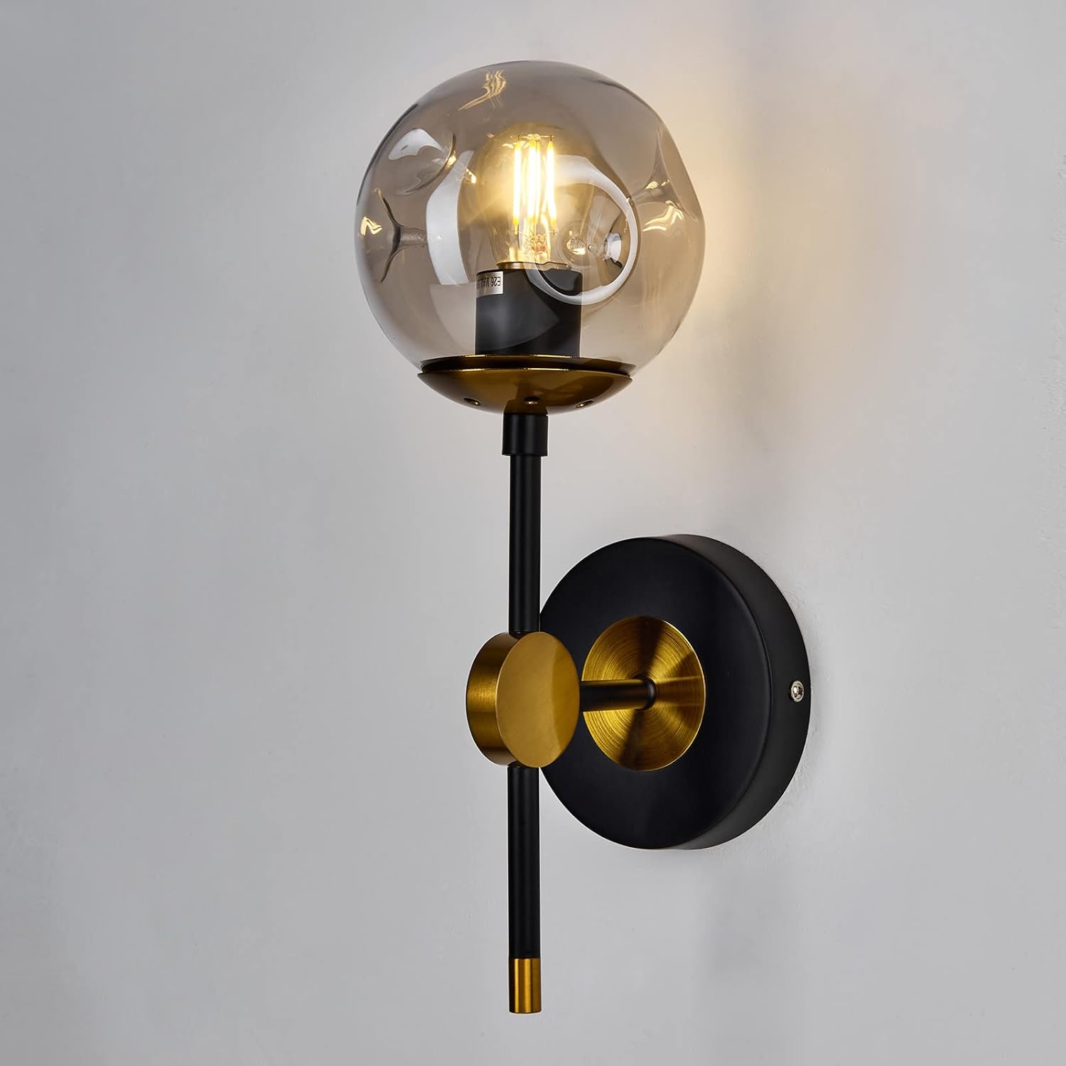 Vintage Wall Mounted Lighting,Black Glass Globe Light Fixture,1-Light Bedroom Wall Lights Fixtures for Indoor Doorway Bedroom Bathroom