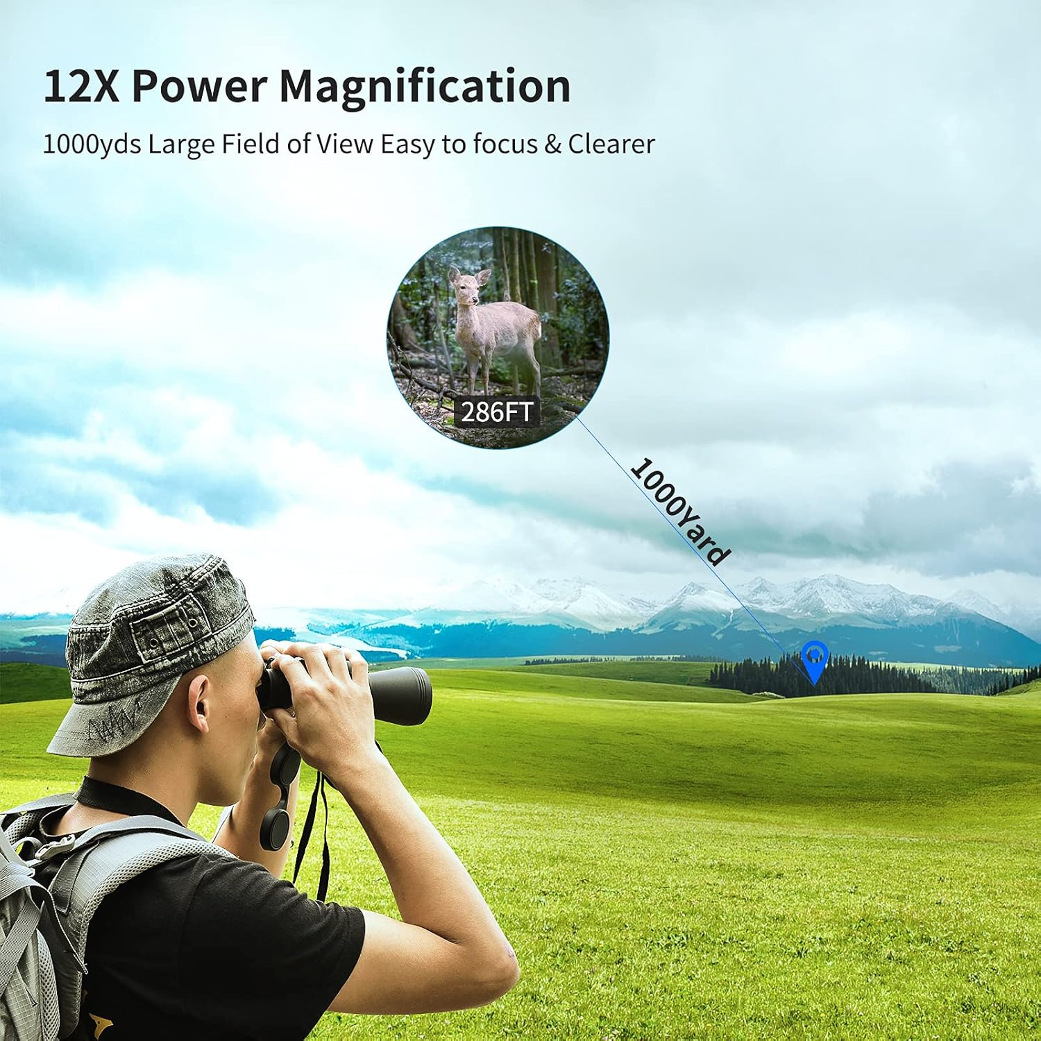 12X50 High Power Binoculars for Adults with Low Light Night Vision, Compact Waterproof Binoculars for Bird Watching Hunting Travel Football Games Stargazing Concerts with Carrying Case and Strap