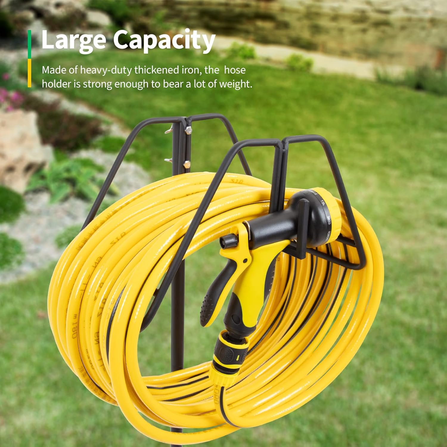 Garden Hose Holder, Grenebo Hose Holder, Heavy Duty Garden Hose Reel with a 4-Footed Base, Detachable Water Hose Holder, Freestanding Water Hose Reel for Outside Garden, Lawn, Courtyard, Black Pack of 2