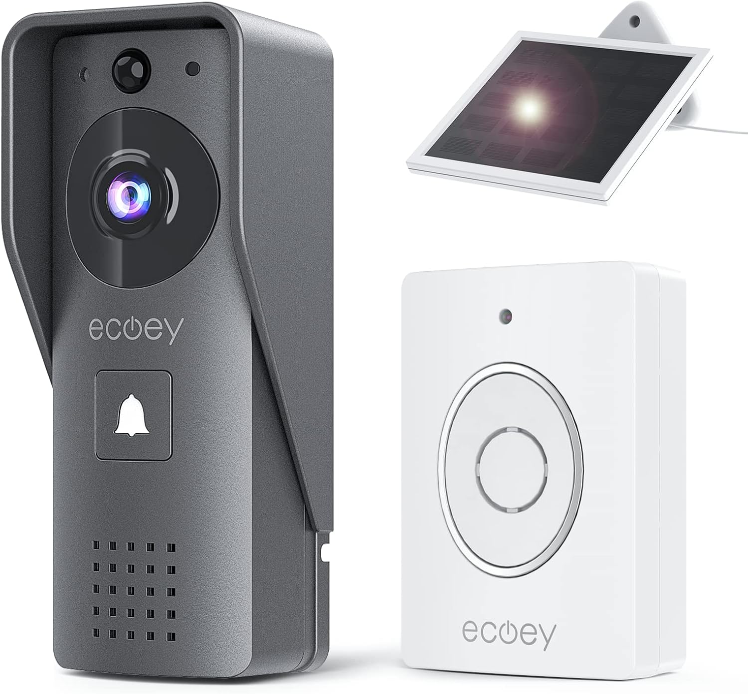 Ecoey Video Doorbell Camera, Smart Wi-Fi Doorbell Camera with Two-Way Audio, Video Doorbell with 1080P HD, PIR Motion Detection, Removable TF Card, Wireless Doorbell with Solar Energy, GW1002, 1PACK Pack of 2