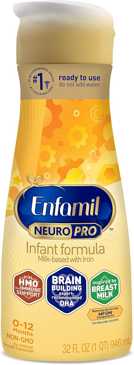 Enfamil NeuroPro Ready-to-Use Baby Formula, Ready to Feed, Brain and Immune Support with DHA, Iron and Prebiotics, Non-GMO, 32 Fl Oz Bottle, Pack of 6 Pack of 2