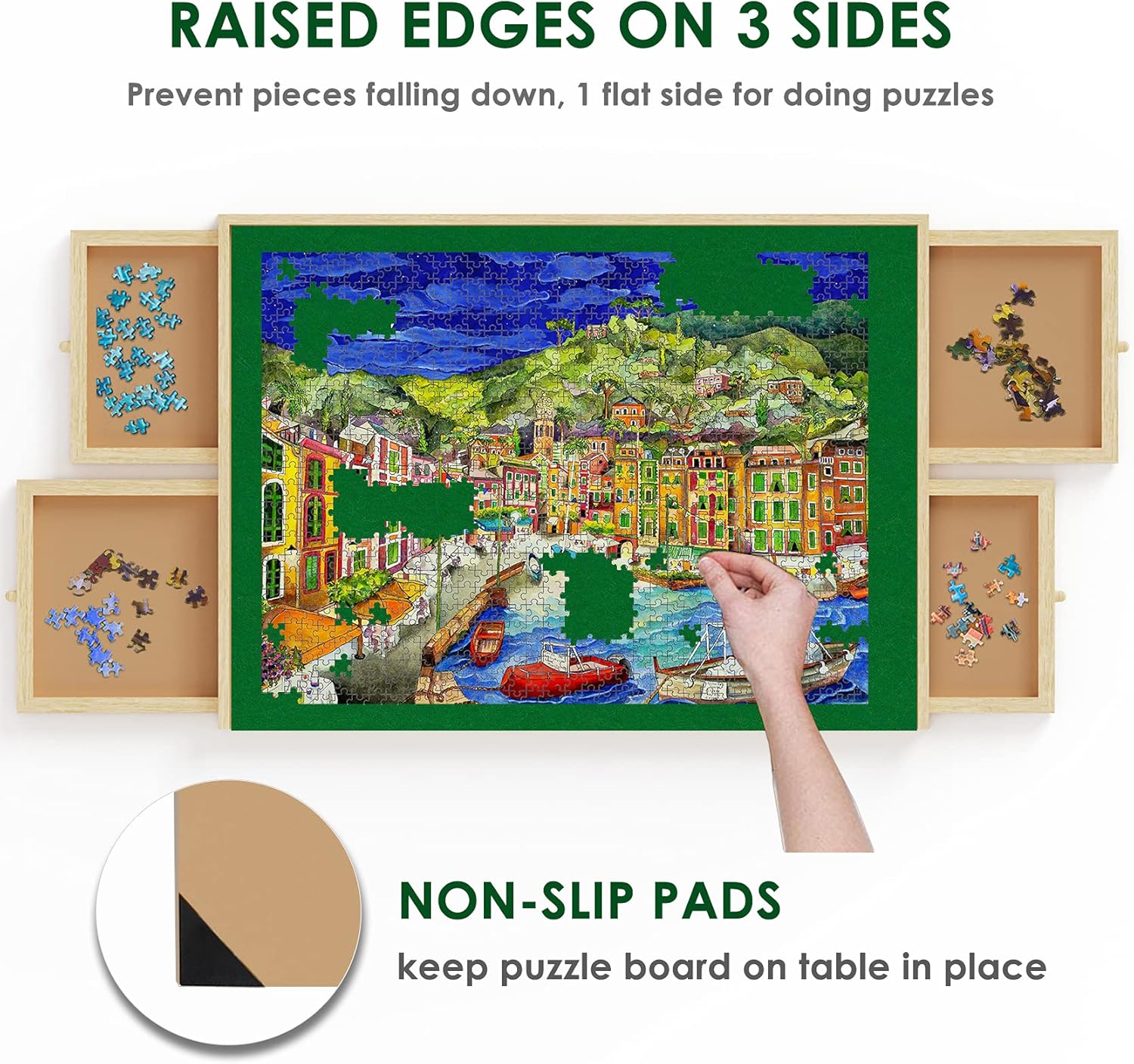 Lovinouse 1500 Piece Wooden Puzzle Board, 36 x 24 Inch Jigsaw Puzzle Boards and Storage, Plateau-Smooth Fiberboard Work Surface with 4 Sliding Drawers (for 1500 Pieces)