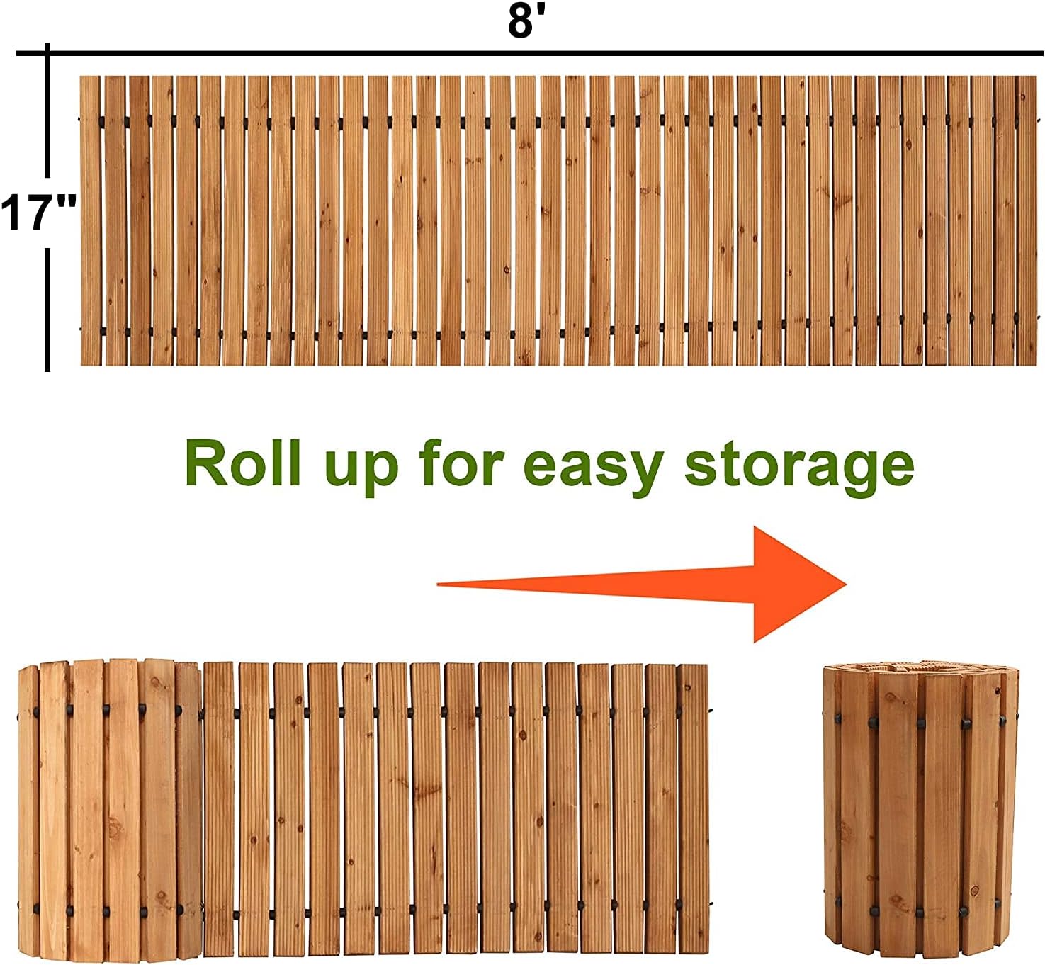Reliancer 8' Wooden Garden Pathway Weather-resistant Straight Walkway Roll Out Cedar Outdoor Patio Path Rustic Decorative Garden Boardwalk Walkways Roll Up Beach Wood Road Floor Wedding Party Pathways