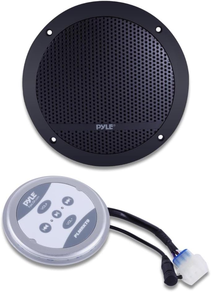Pyle Bluetooth Marine Grade Flush Mount 2-Way Speaker System Amplified Full Range Stereo Sound Dual Cone Dome Waterproof Universal Home with Aux 3.5mm Input Pair 6.5” 240 Watts (PLMRKT9) Black Pack of 2