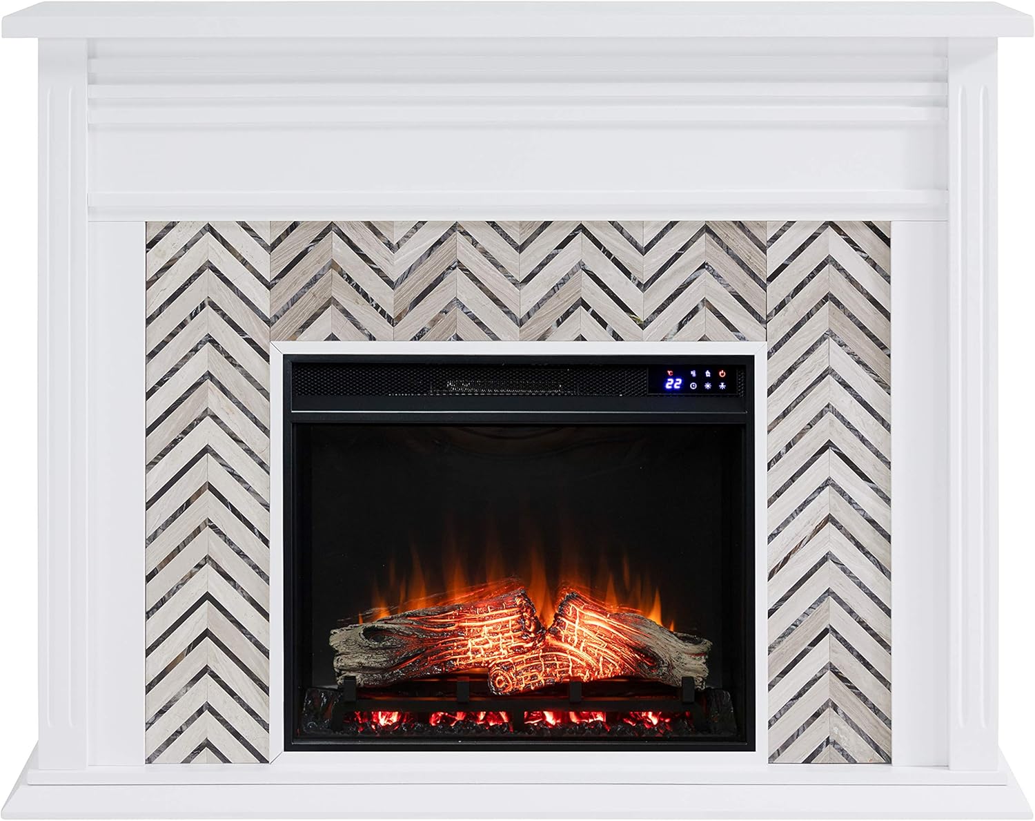 SEI Furniture Hebbington Carrara Marble Tiled Electric Fireplace, New White/Gray
