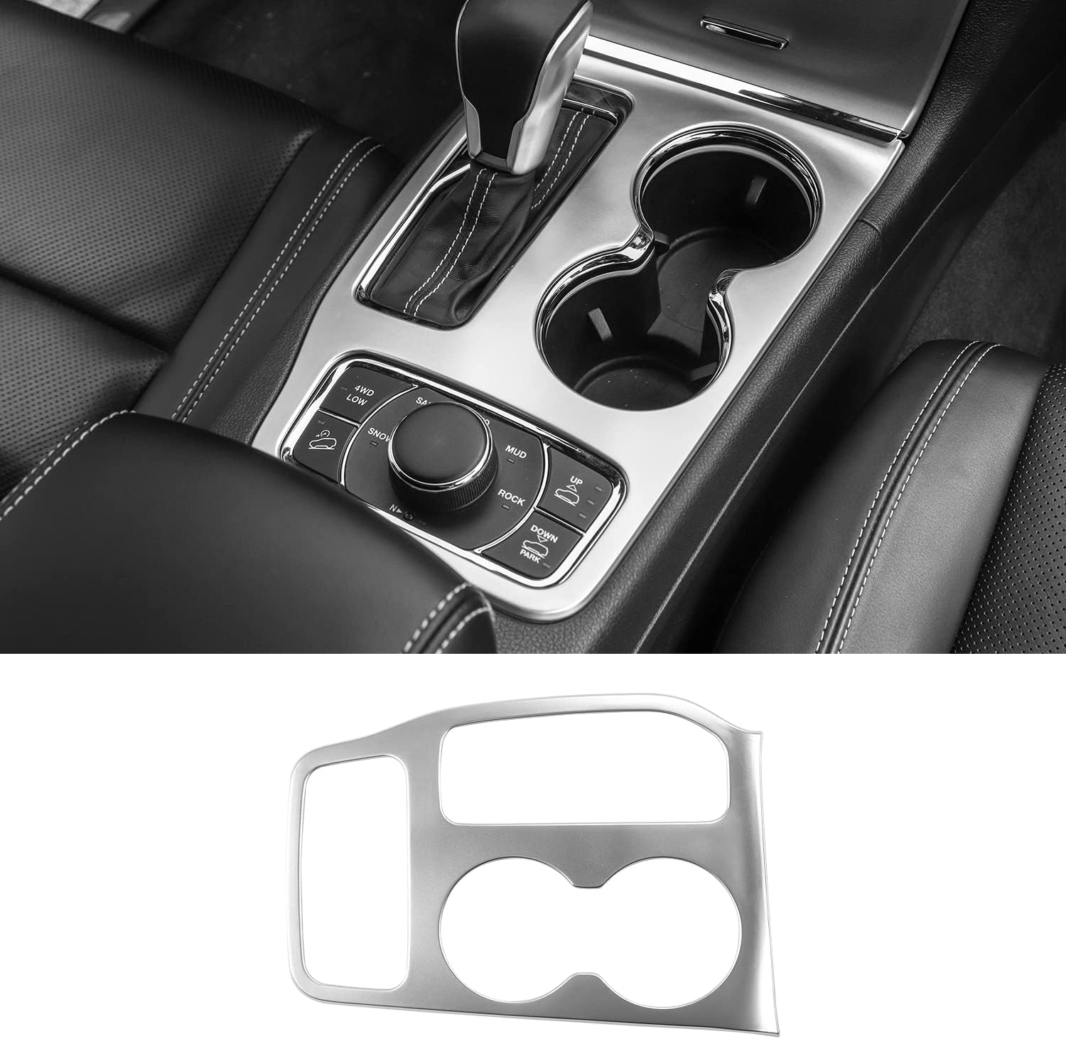 CheroCar for Jeep Grand Cherokee Gear Shift Panel Cover Cup Holder Center Console Stickers Trim for Jeep Grand Cherokee 2016-2020, Interior Decoration Accessories (Carbon Fiber Grain)