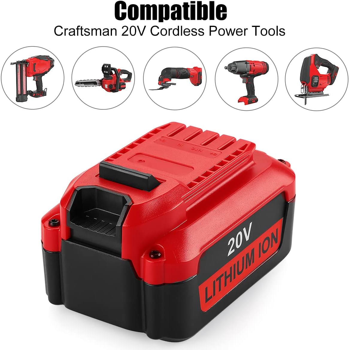 Powilling 2Pack CMCB204 6.0Ah 20V Lithium-ion Battery Replacement for Craftsman V20 Lithium Ion Battery CMCB204 CMCB202 CMCB201 Craftsman V20 Battery with Craftsman 20V Battery Charger Pack of 2