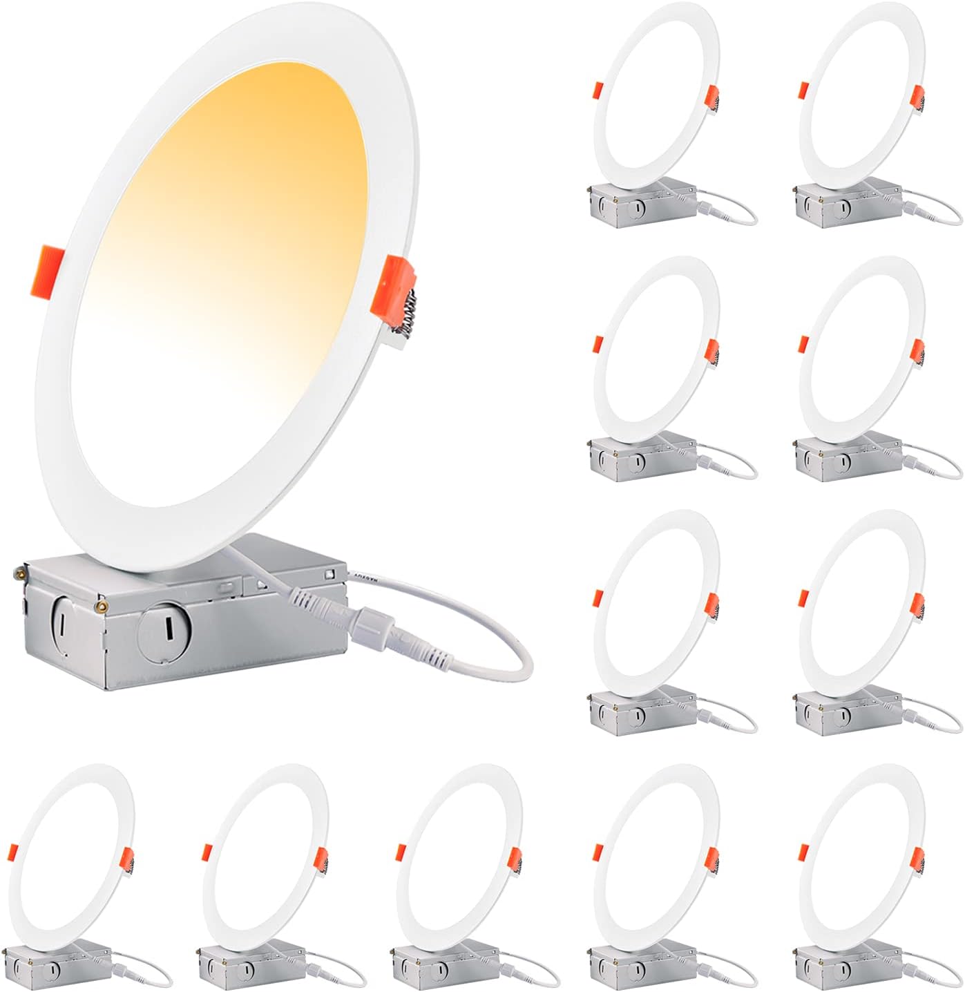 8 Inch Black Recessed Lighting Dimmable 3000K/4000K/5000K Color Selectable - 18W Ultra Thin LED Canless Downlight, 1600LM, ETL Listed, IC Rated, Wet Rated, CRI80, 100-277V, 6 Pack Pack of 2