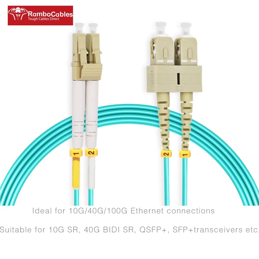 SC LC Fiber Patch Cables OM4 40m(131ft) MMF Multimode Duplex - SC to LC Fiber Optic Cable - Options 0.2m~60m - 50/125μm 40G/100G LSZH - RamboCables Pack of 2