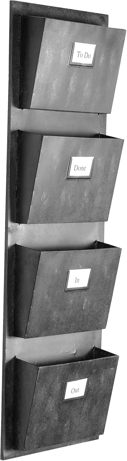 Linon Black Rub Thru 4 Slot Hanging Wall Mailbox, 14.5