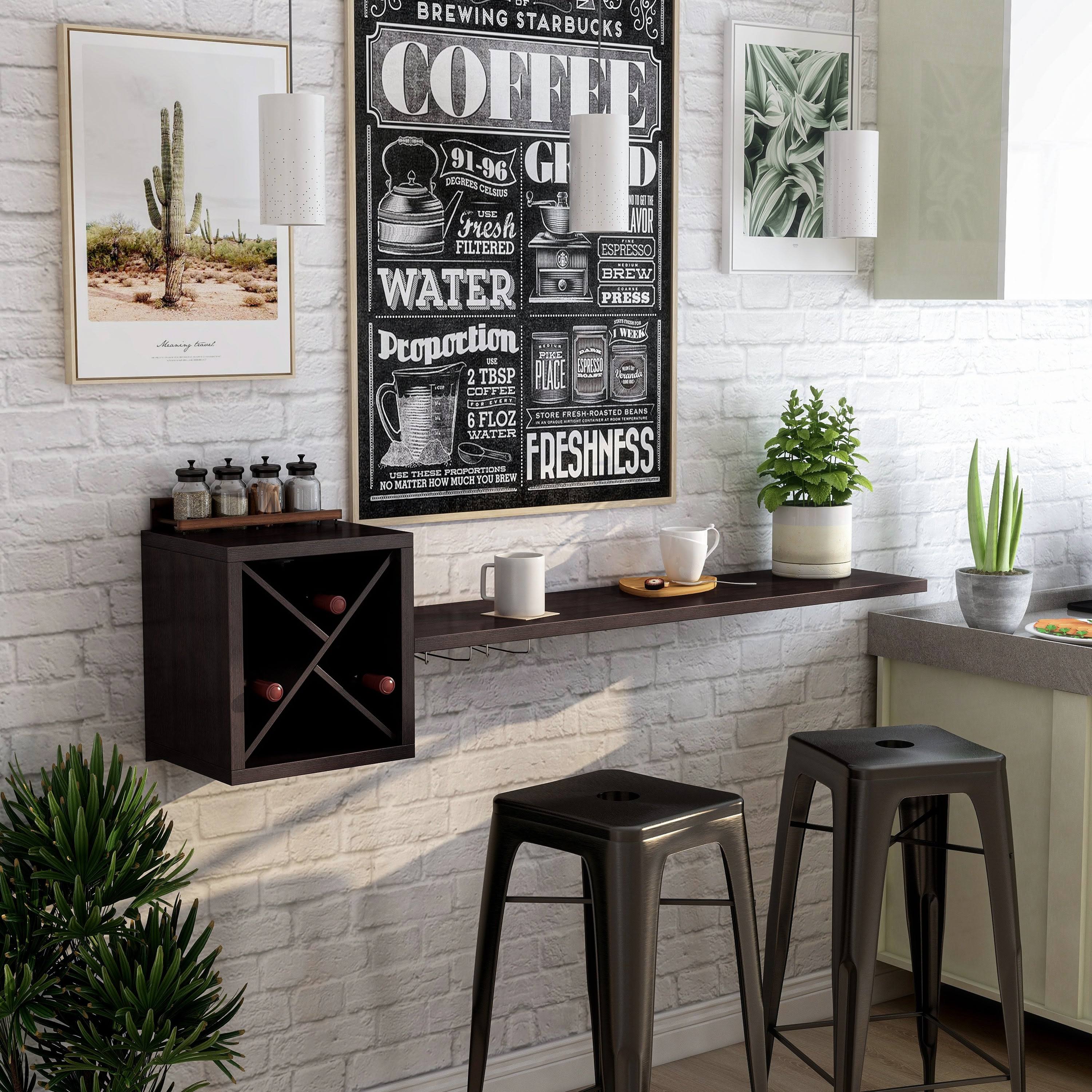 Furniture of America Hazen Mid-Century Floating Wine Rack - White Oak u0026 Dark Grey