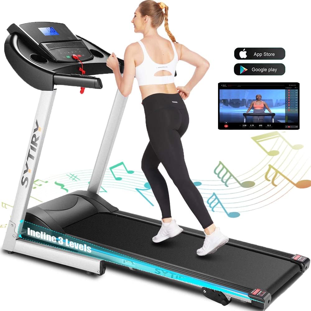 SYTIRY Treadmills, Electric Treadmill for Home Exercise with Bigger Capacity, 36 Preset Programs, APP Control, Bluetooth Speaker, Device Holder, Easy Assembly for Walking, Jogging, Running