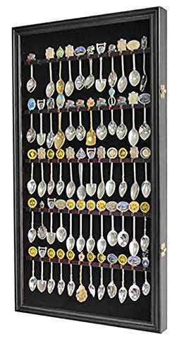 60 Spoon Rack Display Case Holder Wall Cabinet, UV Protection, Lockable (Black Finish)