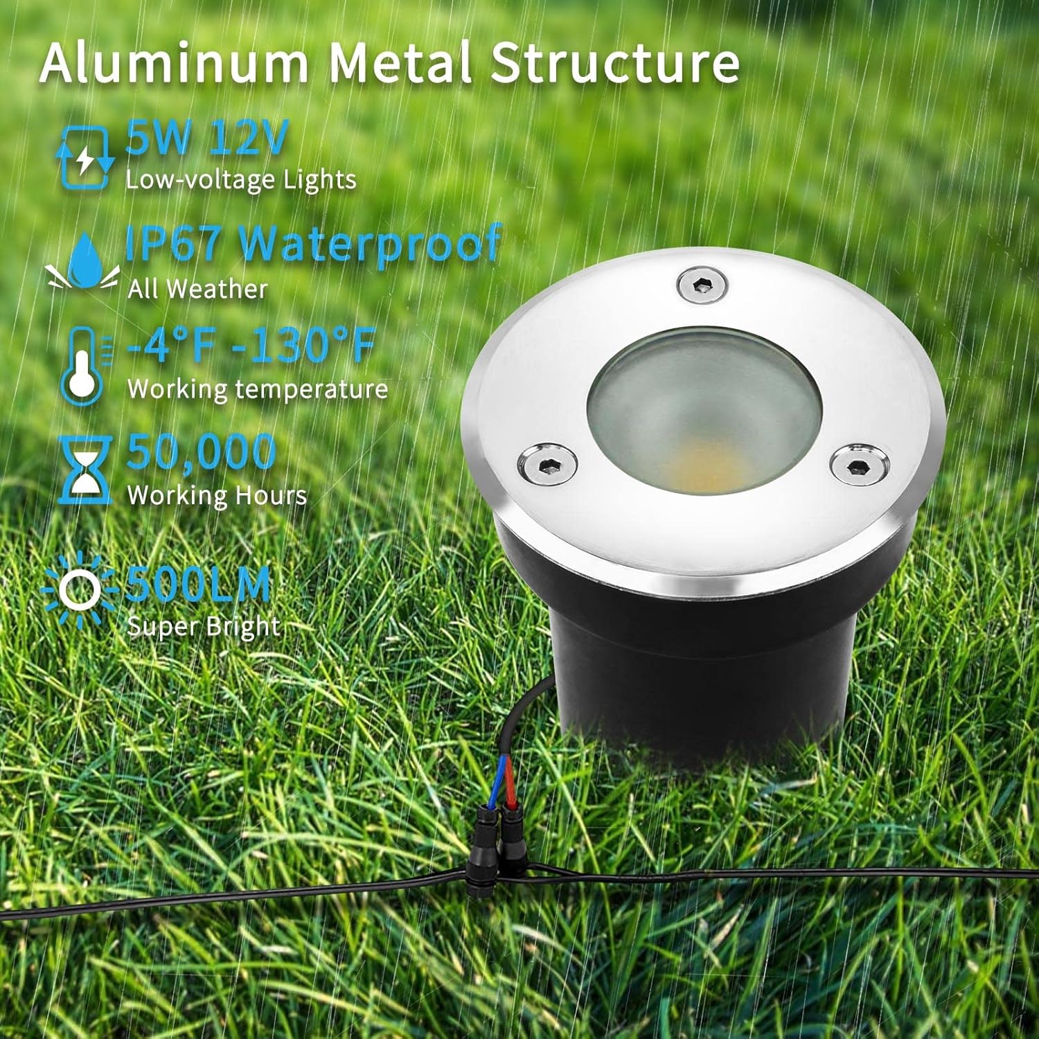 MEEDOO 5W Well Lights LED Low Voltage 12V Landscape Lighting Outdoor Flat Top In-Ground Lighting 3000K Warm White IP67 Waterproof for Lawn Pathway Yard Driveway Deck, Step(10Pack with Connectors)