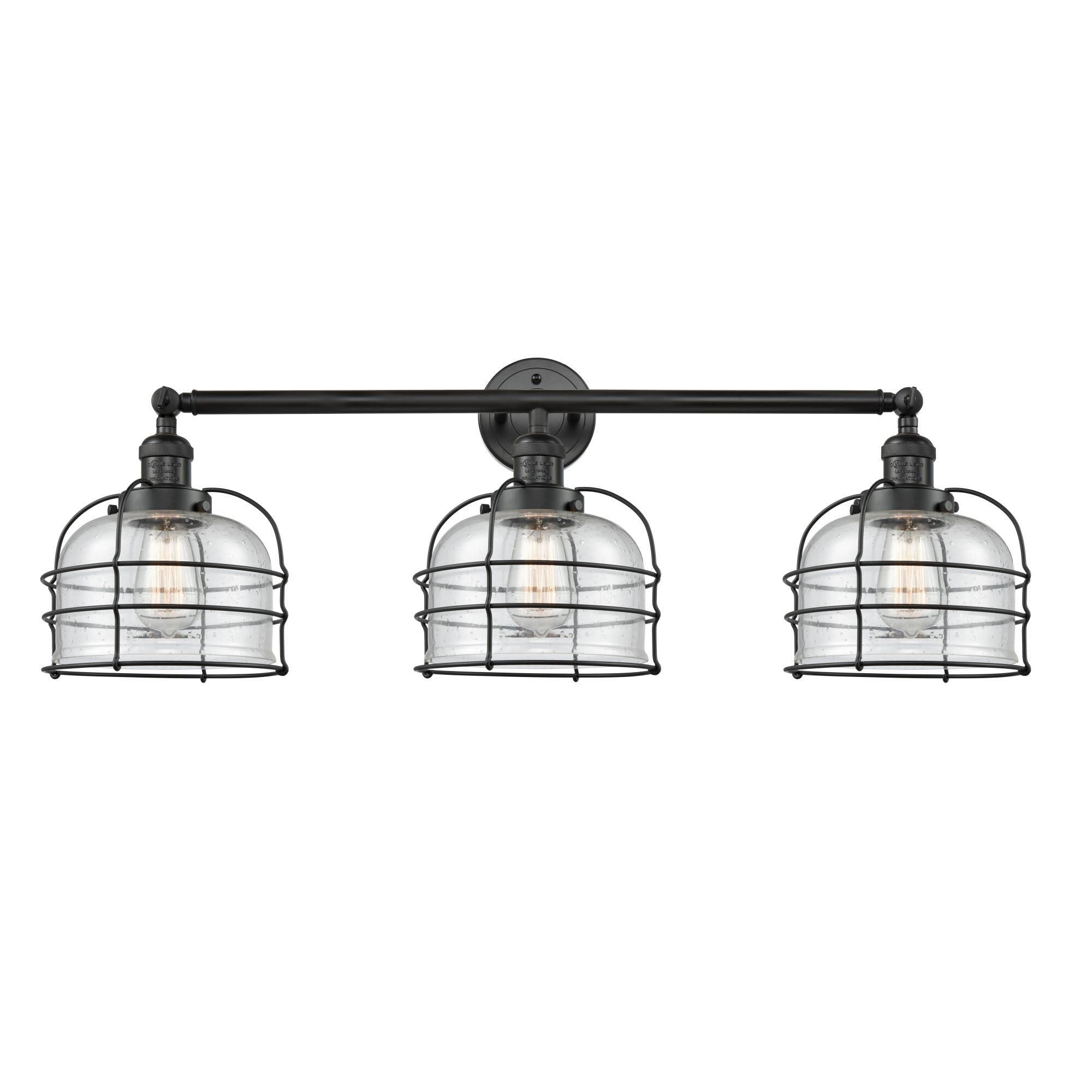Innovations Lighting Large Bell Cage 3 Light Bath Vanity Light 205 BK S G74 CE (Black)