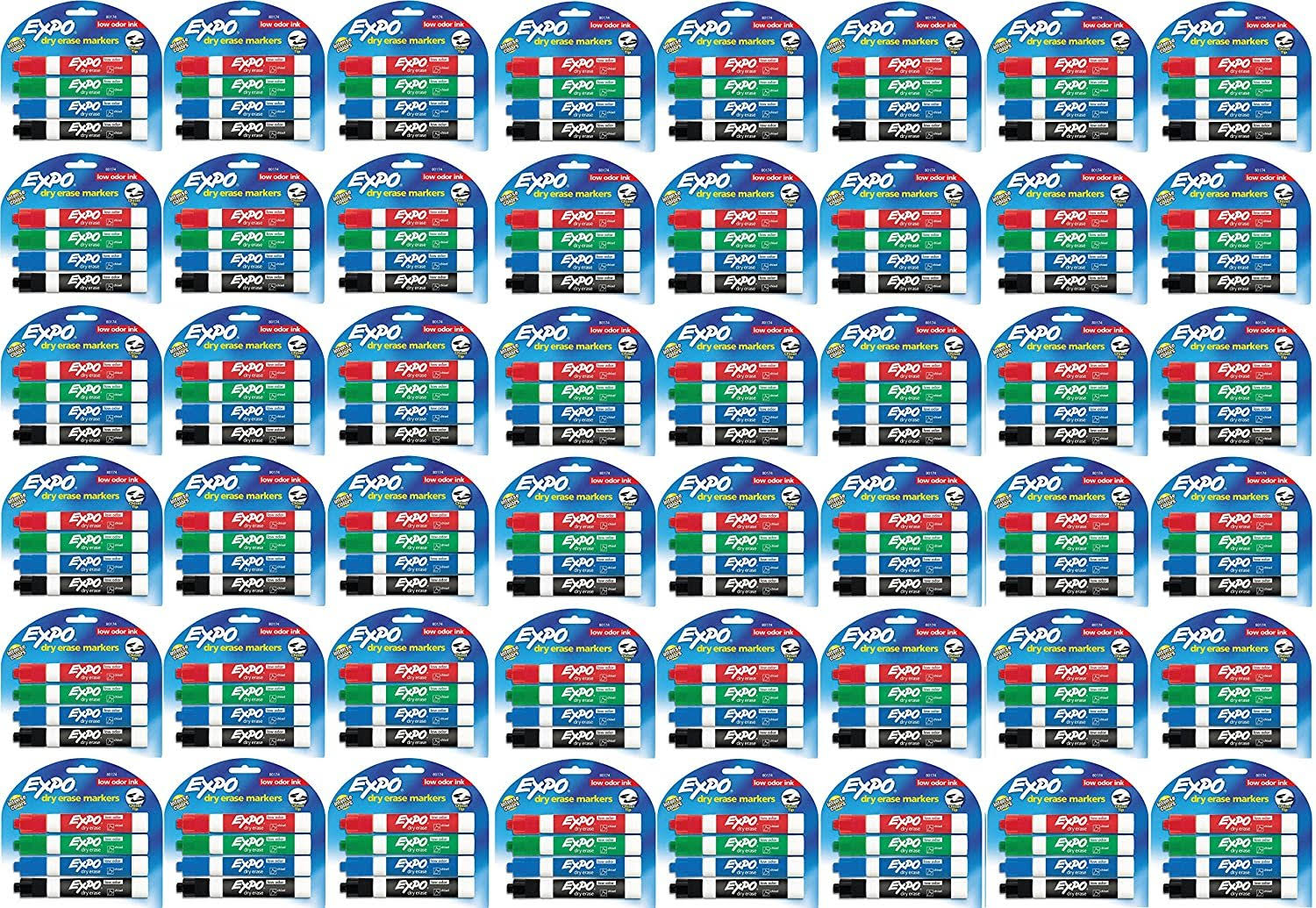 Expo Low Odor Chisel Tip Dry Erase Markers 4 Colored Markers 80174 Case of 48 Packs by Expo