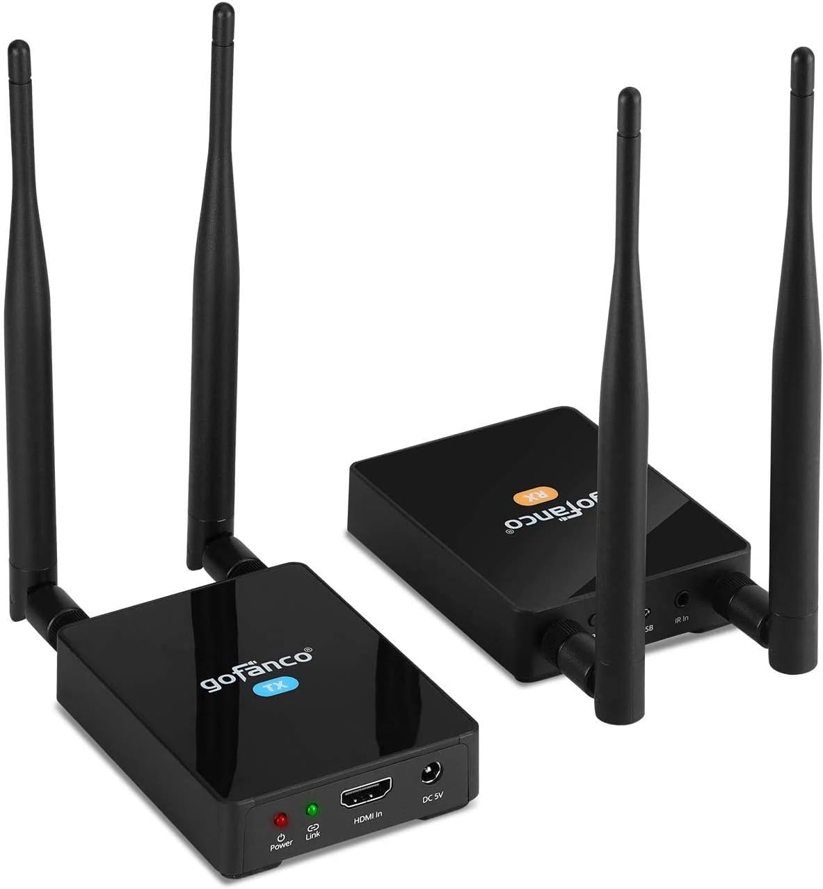 gofanco 328ft (100m) Wireless HDMI Extender Transmitter and Receiver Balun Kit & Adapter – Full HD 1080p, Dual Antenna, Long Range, Auto Detection 5GHz Freq, IR Extension Passback (HDwireless100)