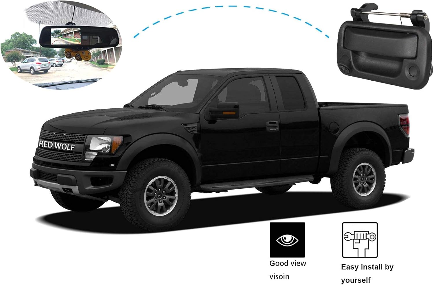RED WOLF for Ford F150 2004-2014, F250/350/F450/F550 2008-2016 Aftermarket Tailgate Handle W/ Backup Camera + 4.3