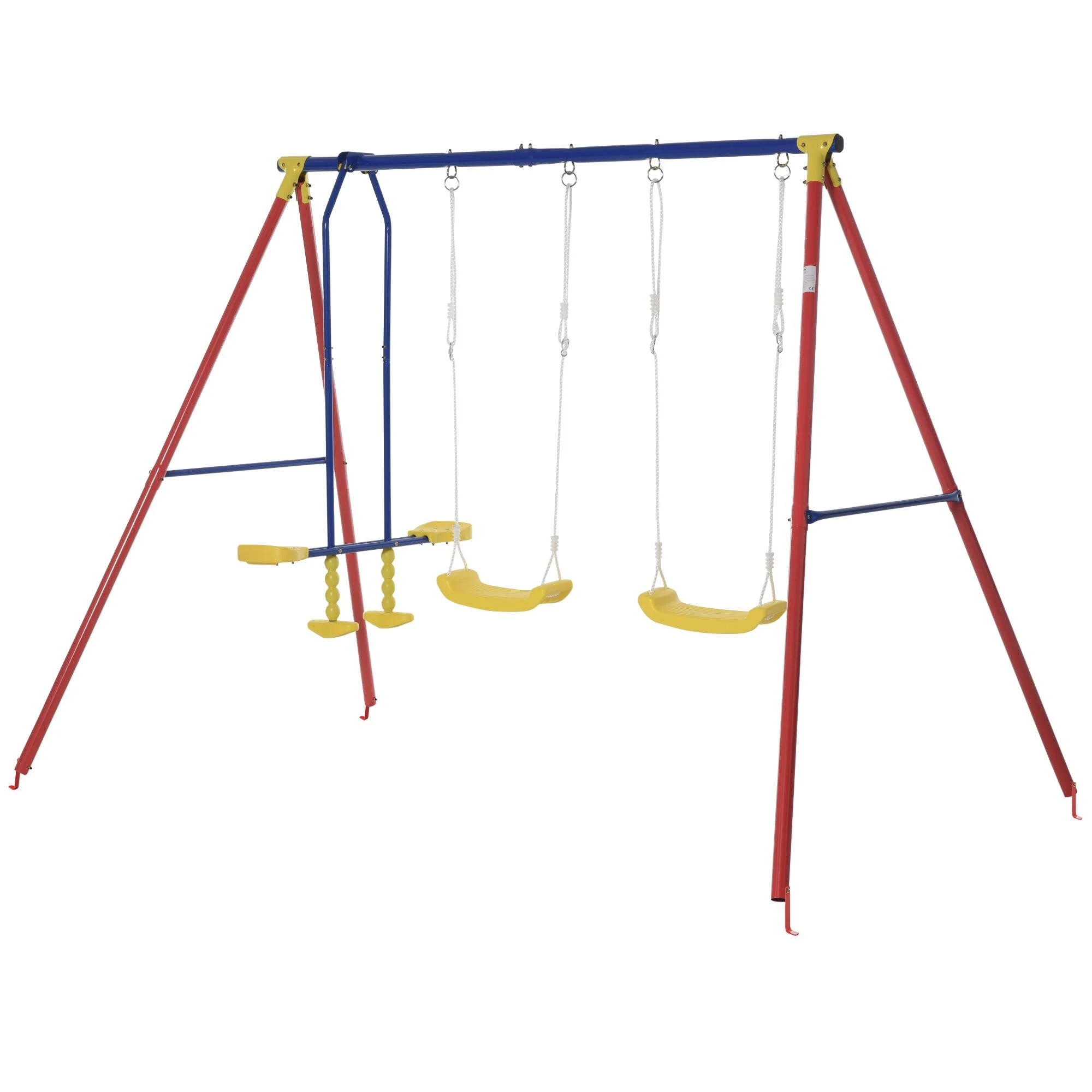 Outsunny Children&s Swing Set with 2 SEATS Glider Adjustable Height for Backyard