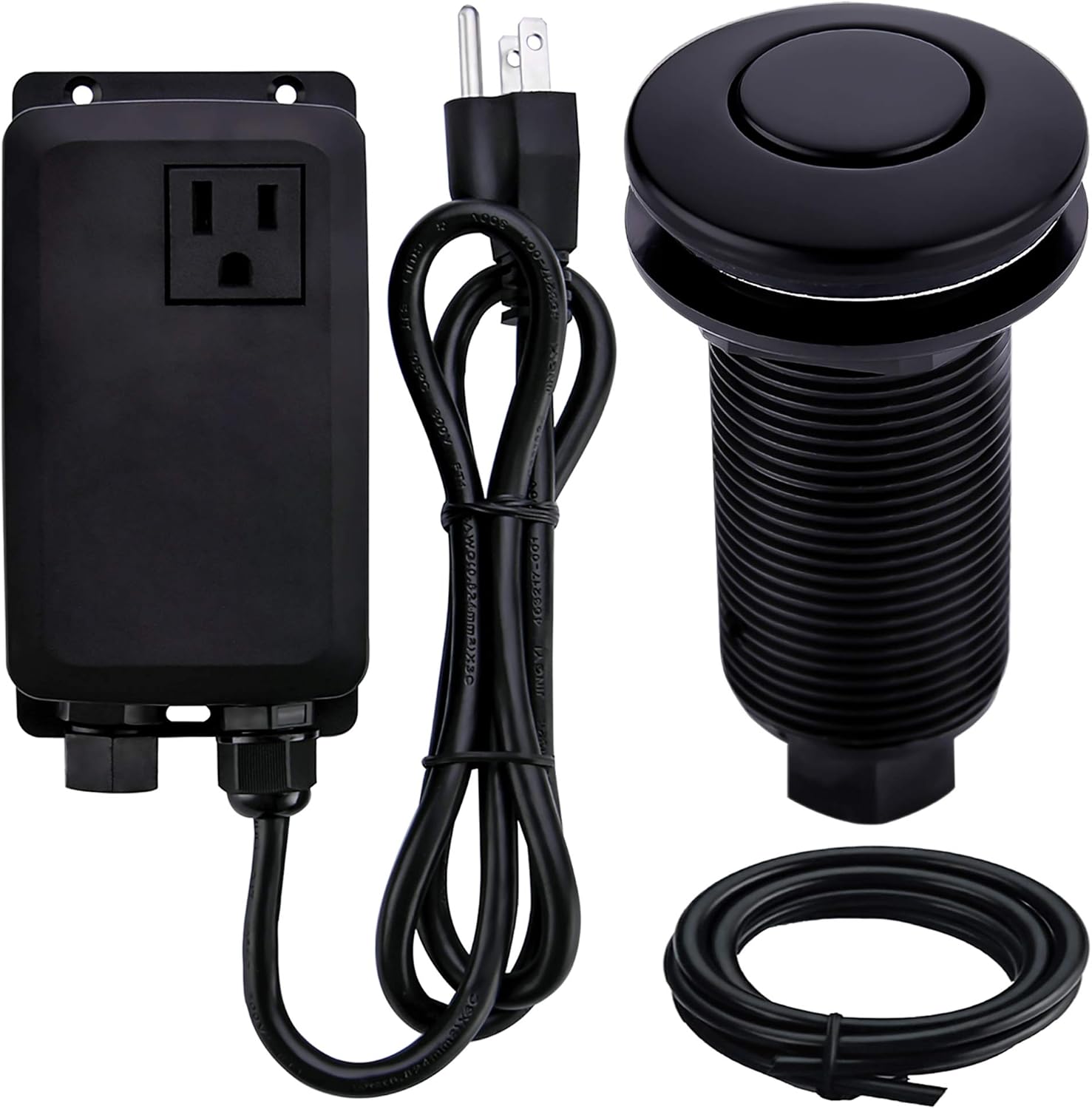 SINKINGDOM Garbage Disposal SinkTop Air Switch Kit with Long Button,Brass Made Cover,Matte Black