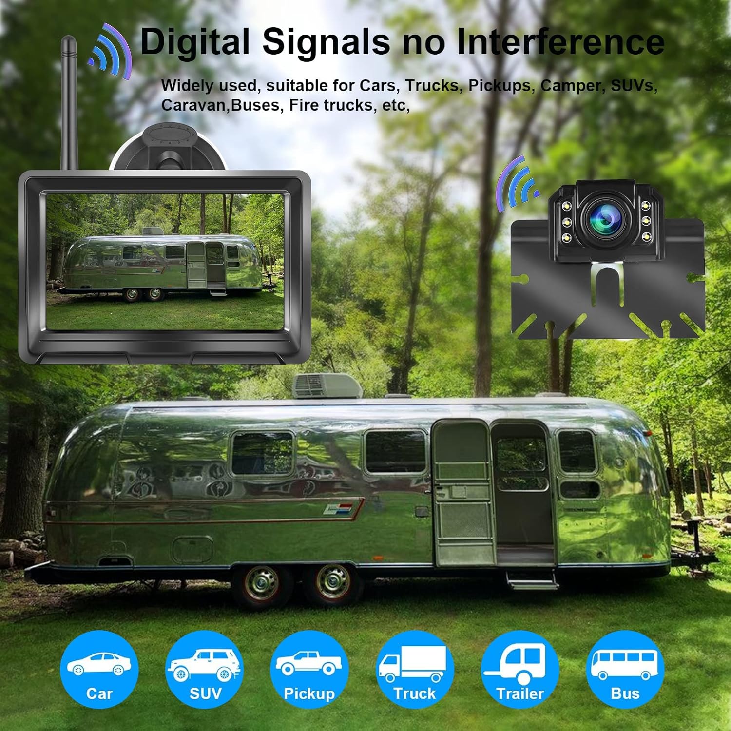 LORPHEIR Wireless License Plate Backup Camera, 5 Inch HD Monitor and Rear View Camera, Support Infrared Night Vision and 150° IP69 Waterproof, Digital Signal Camera for Cars Truck Pickup SUV RV