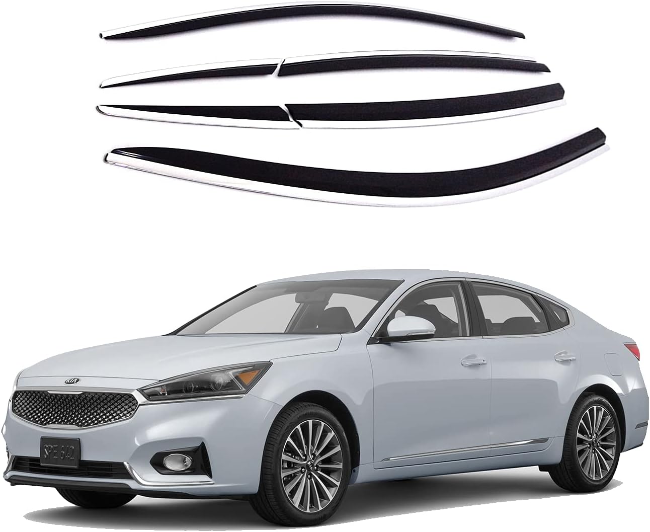 AUTOCLOVER Black Diamond Chrome Line Side Window Vent Visor 6 Piece Set for Kia CADENZA K7 2016 2017 2018 2019 2020 2021