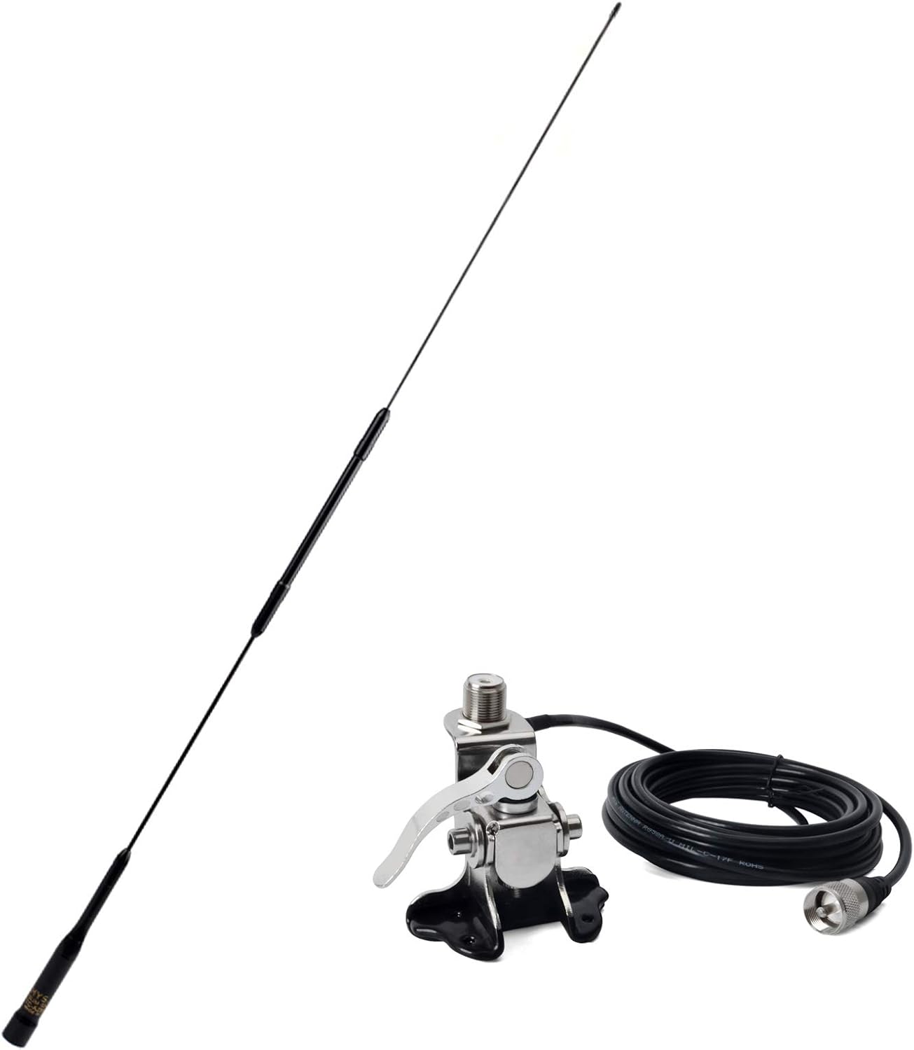 Dual Band 2meter 70cm Mobile Radio Antenna AZ507RB 29.5inch 144/430MHz for Car Vehicel Truck Mobile Transceiver with Clip and 5m Cable Pack of 2