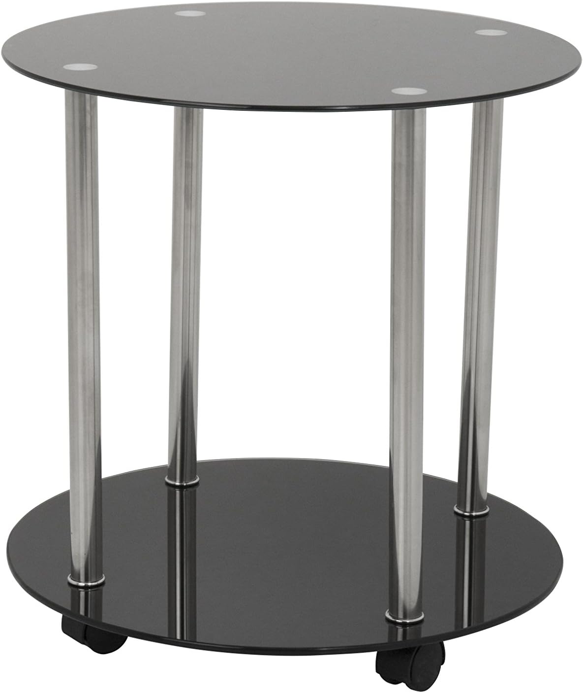 AVF T41-A Black Glass & Chrome Round Side/Lamp/End Table with Magazine Rack