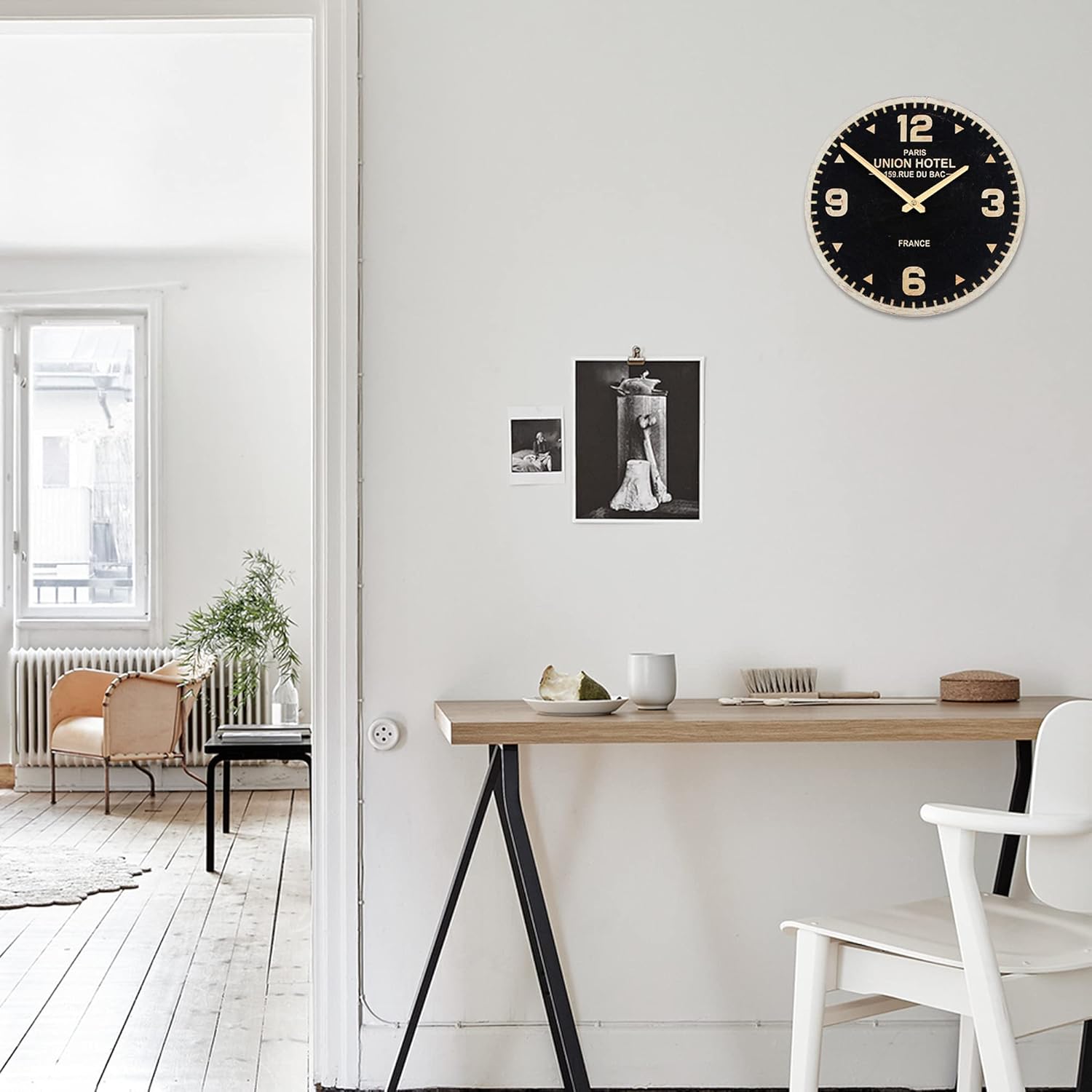 BetyHom Rustic Farmhouse 11.7 Inch Black Round Wooden Wall Clock, Vintage Wall Decor for The Kitchen, Living Room, or Office