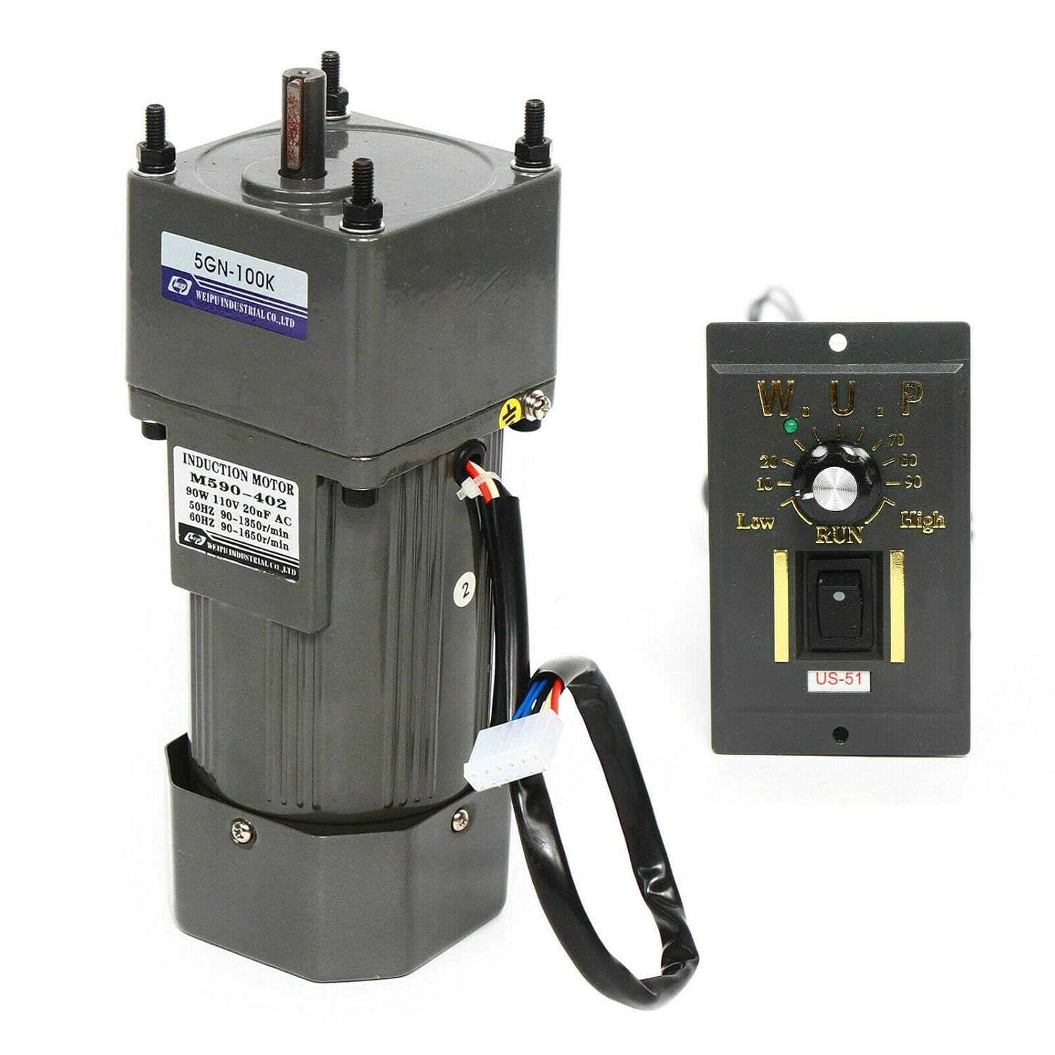 110V 90W Ac Gear Motor Electric Single-Phase Motor 0-13.5RPM Electric Variable Speed Adjustable Controller Governor Geared Motor and Adjustable Speed Controller Combo