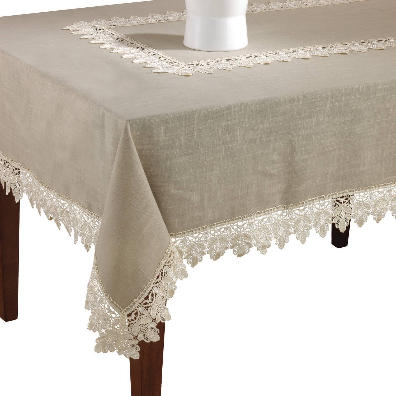 Saro Lifestyle 9212.T65120B Lace Trimmed Tablecloth, Taupe, 65x22x120x22