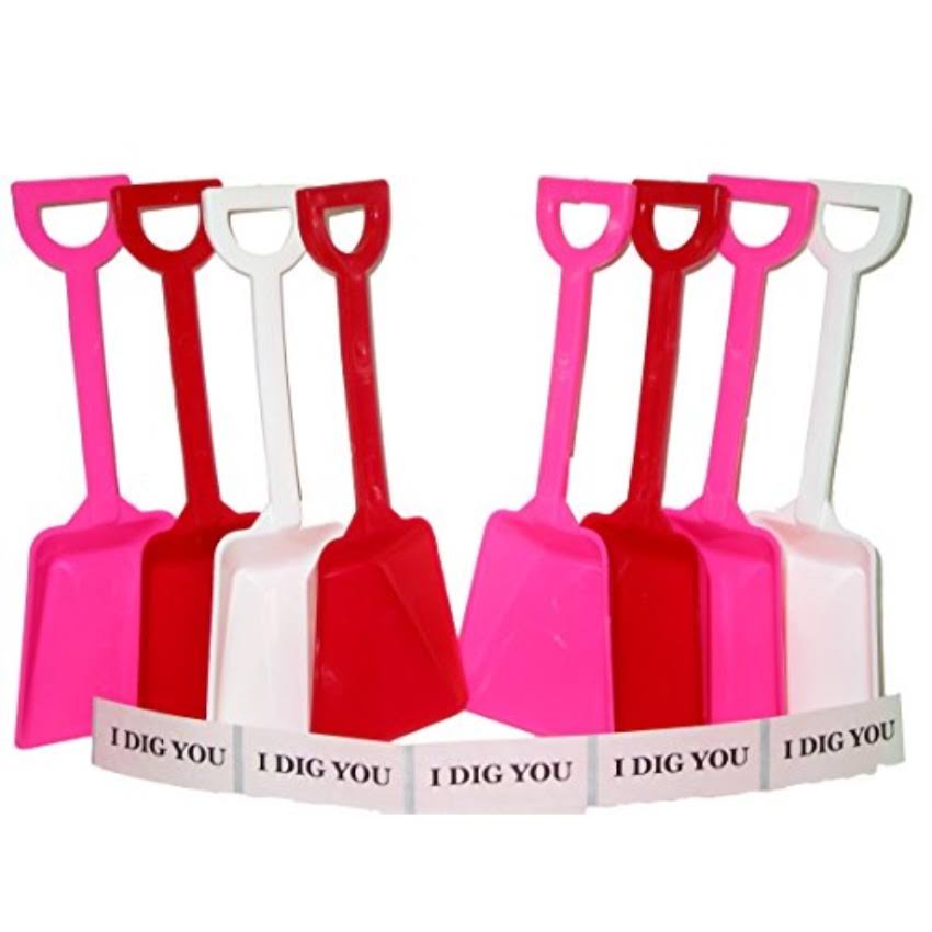 Small Toy Plastic Shovels Red Pink u0026 White 50 Pack 7 Inches Tall 50 I Dig You Stickers