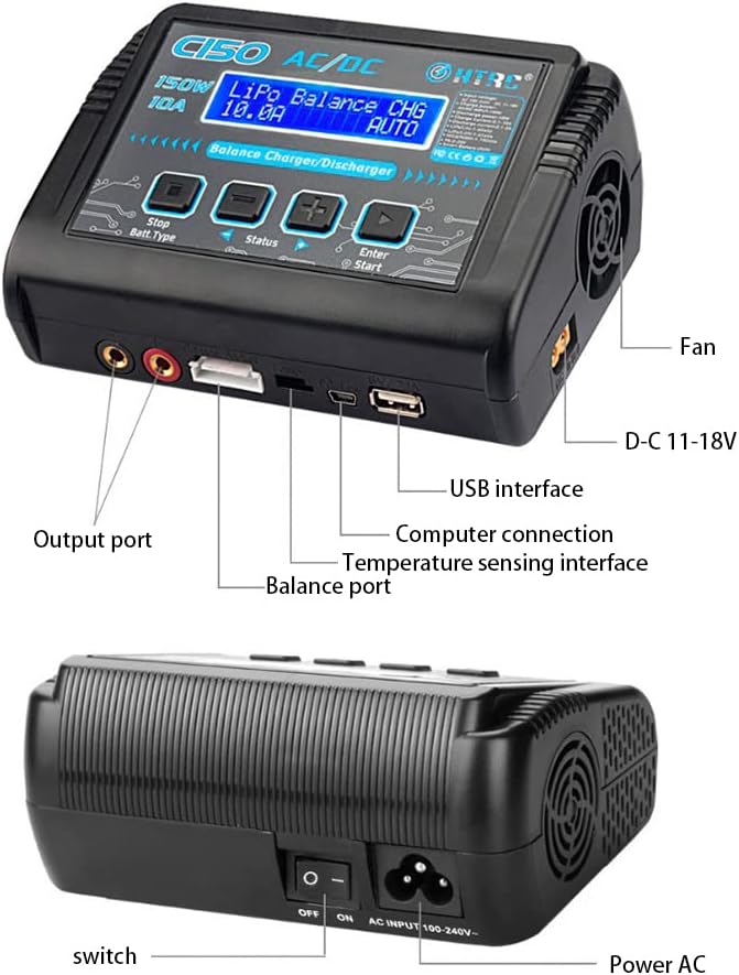 Xmipbs Lipo Battery Charger Fast Rc Hobby Lipo Battery Balance Charger 150W 10A1-6S AC/DC for Li-ion/Life/NiCd/NiMH/LiHV/PB/Smart Battery